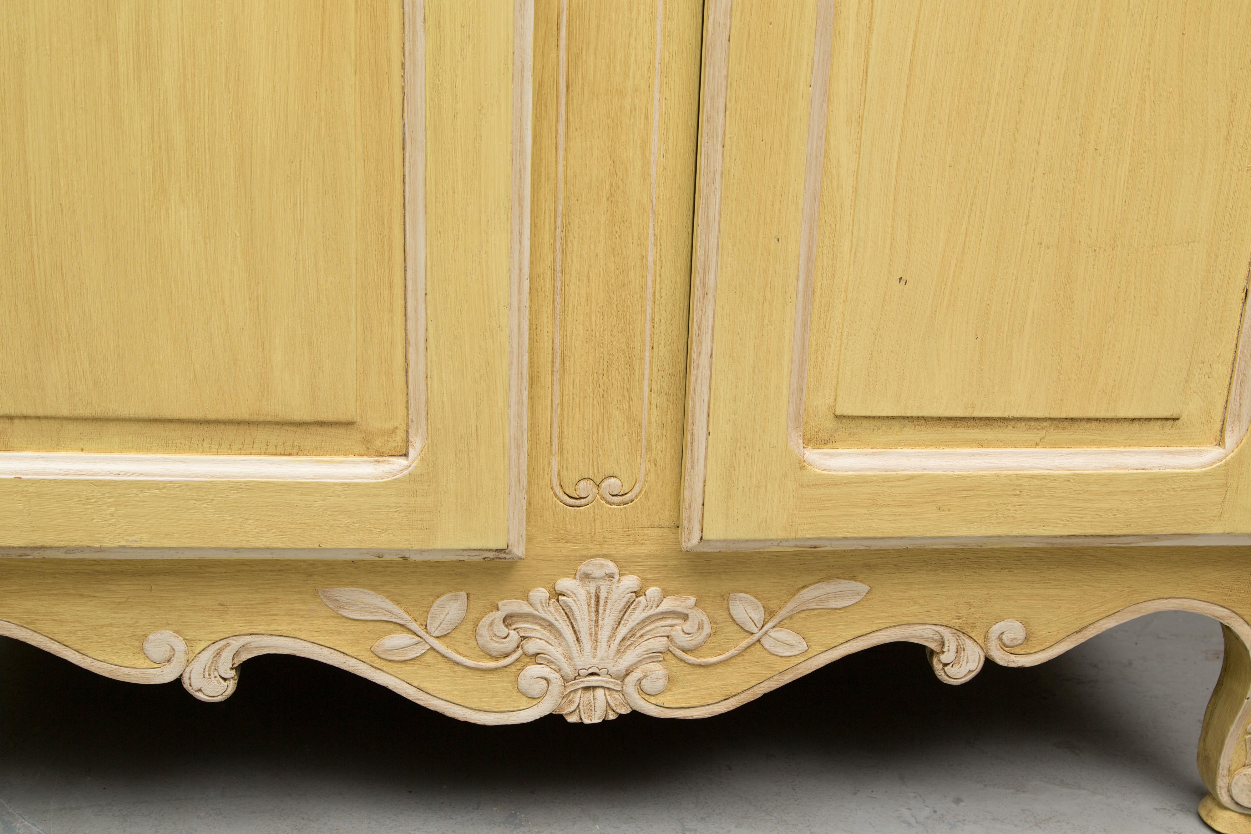 Yellow Painted French Louis XV Armoire In Good Condition In WEST PALM BEACH, FL