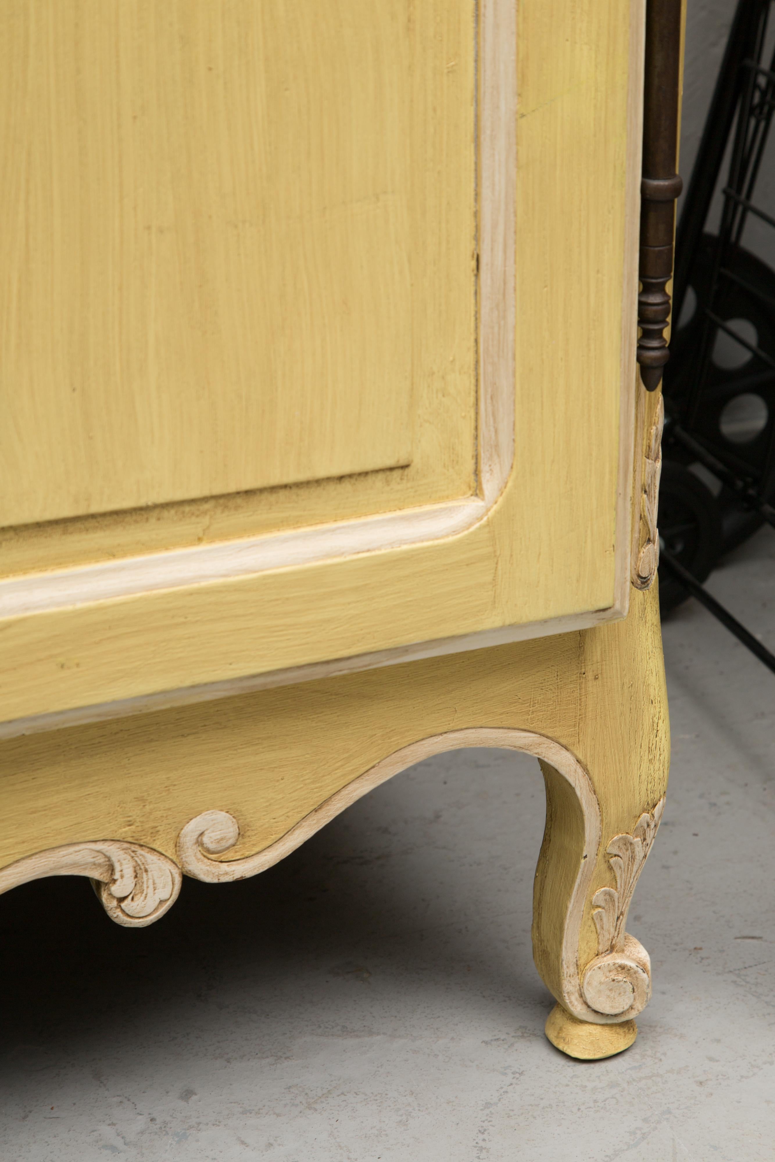 20th Century Yellow Painted French Louis XV Armoire
