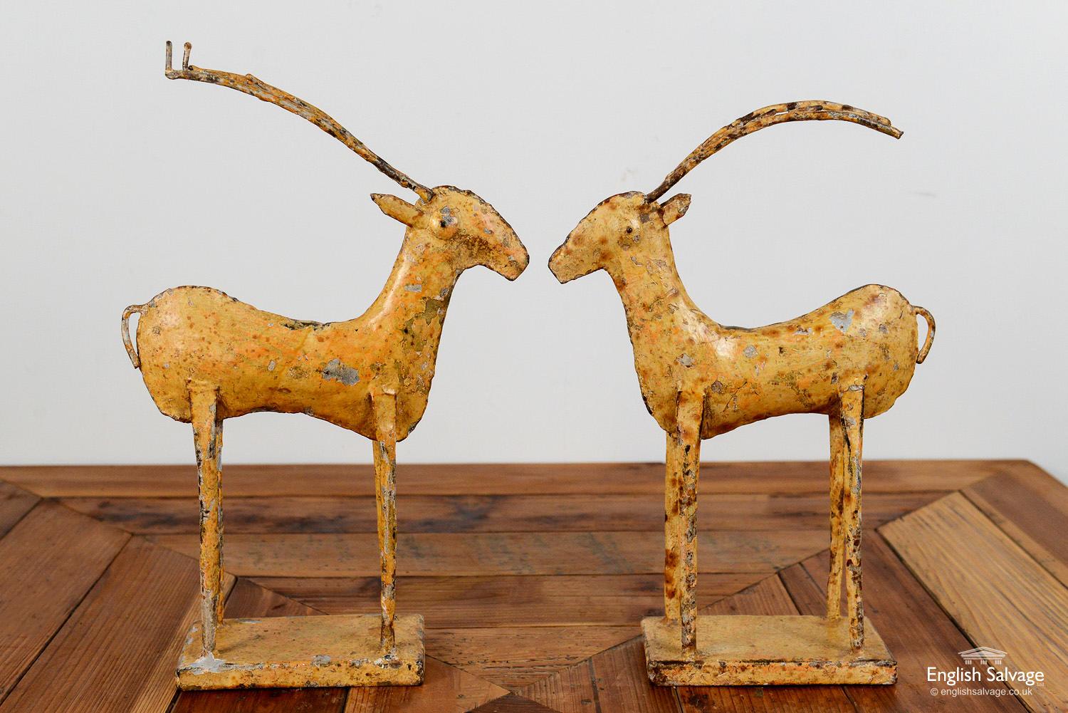 European Yellow Painted Iron Deer with Antlers Figures, 20th Century For Sale