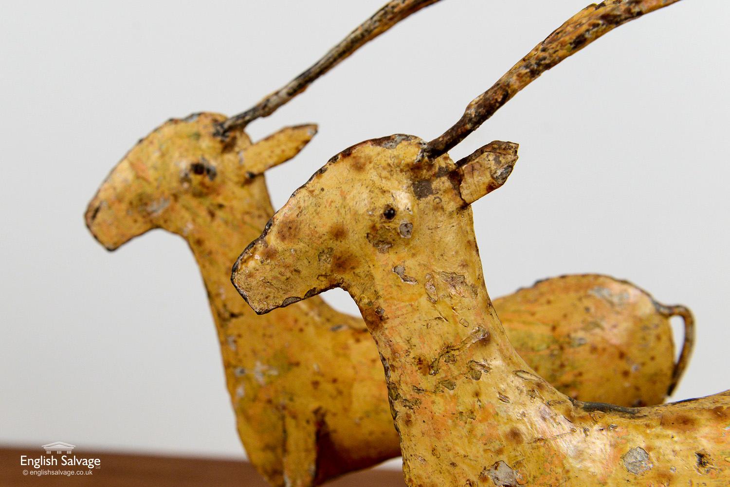 Yellow Painted Iron Deer with Antlers Figures, 20th Century In Good Condition For Sale In London, GB