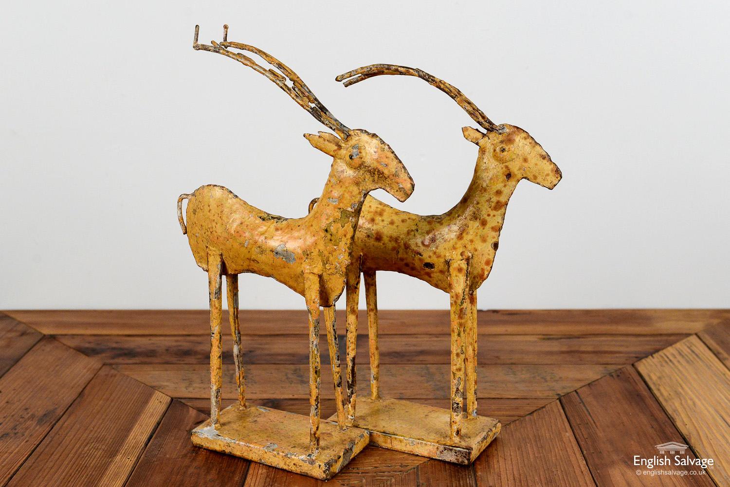 Yellow Painted Iron Deer with Antlers Figures, 20th Century For Sale 1