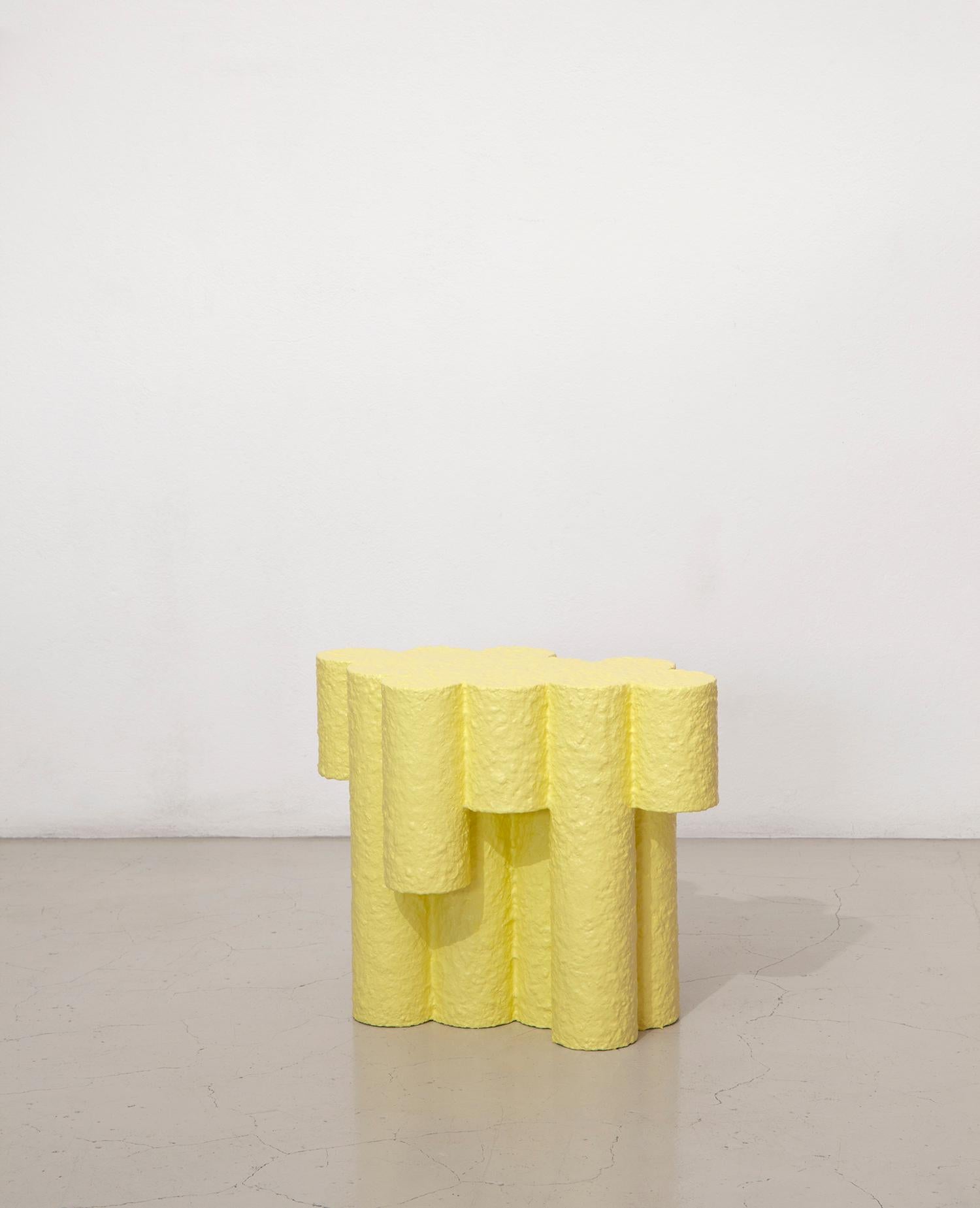 Italian Yellow Paper Pulp Sculptural #21.1d Tubes Side Table by Zaven For Sale