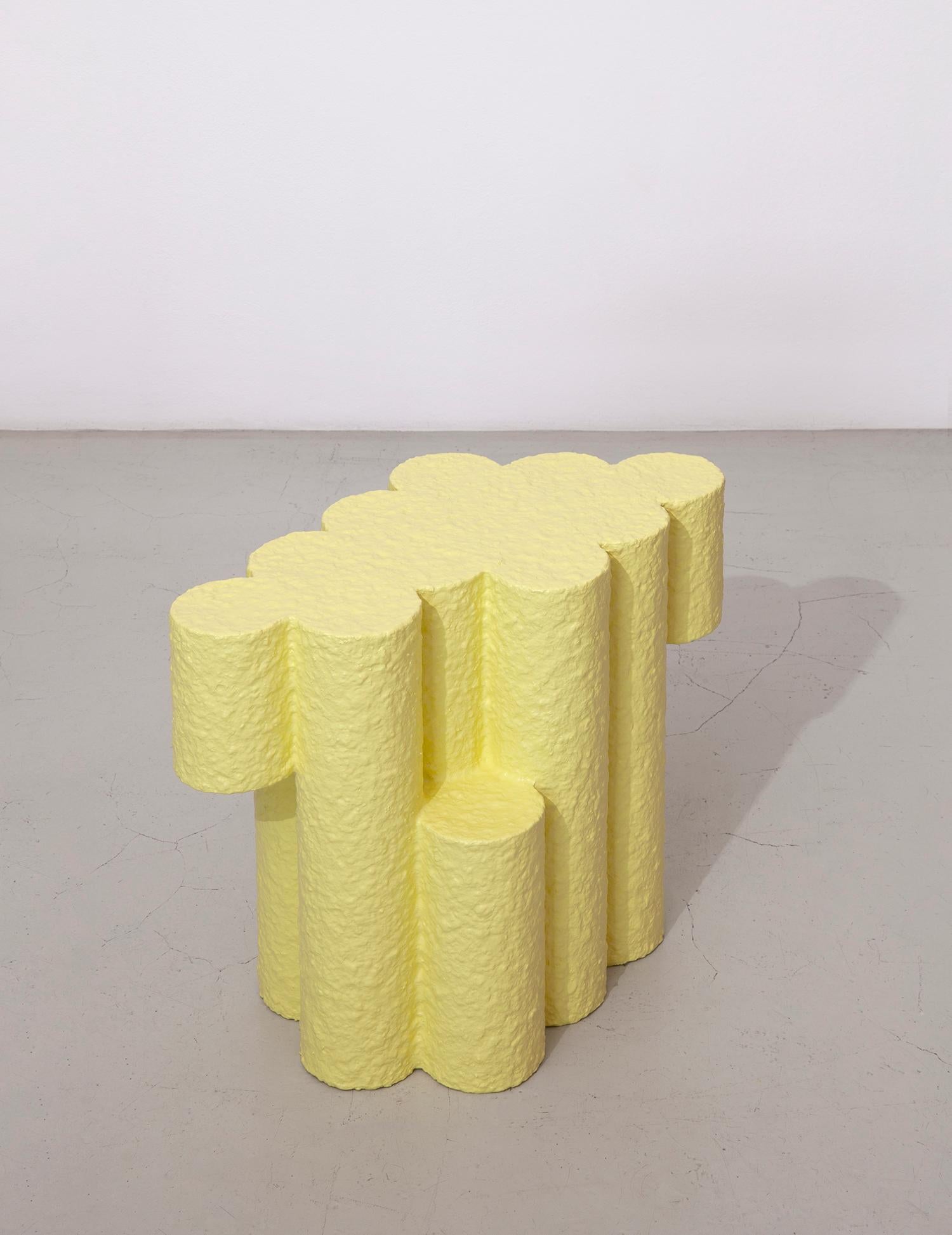 Yellow Paper Pulp Sculptural #21.1d Tubes Side Table by Zaven In Distressed Condition For Sale In Brooklyn, NY