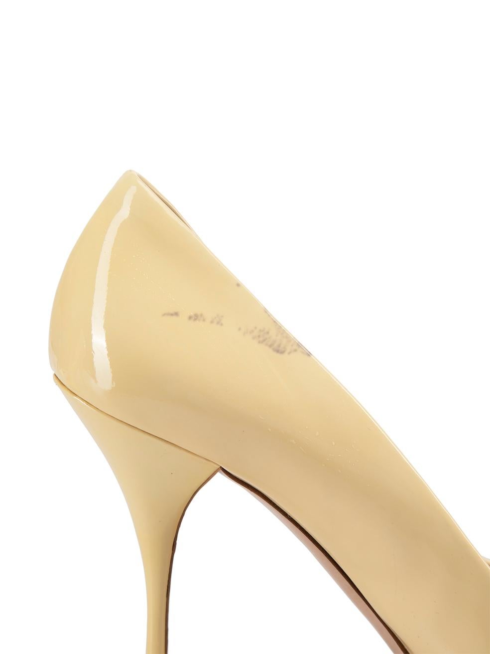 Yellow Patent Leather Open Toe Heels Size IT 38.5 For Sale 1