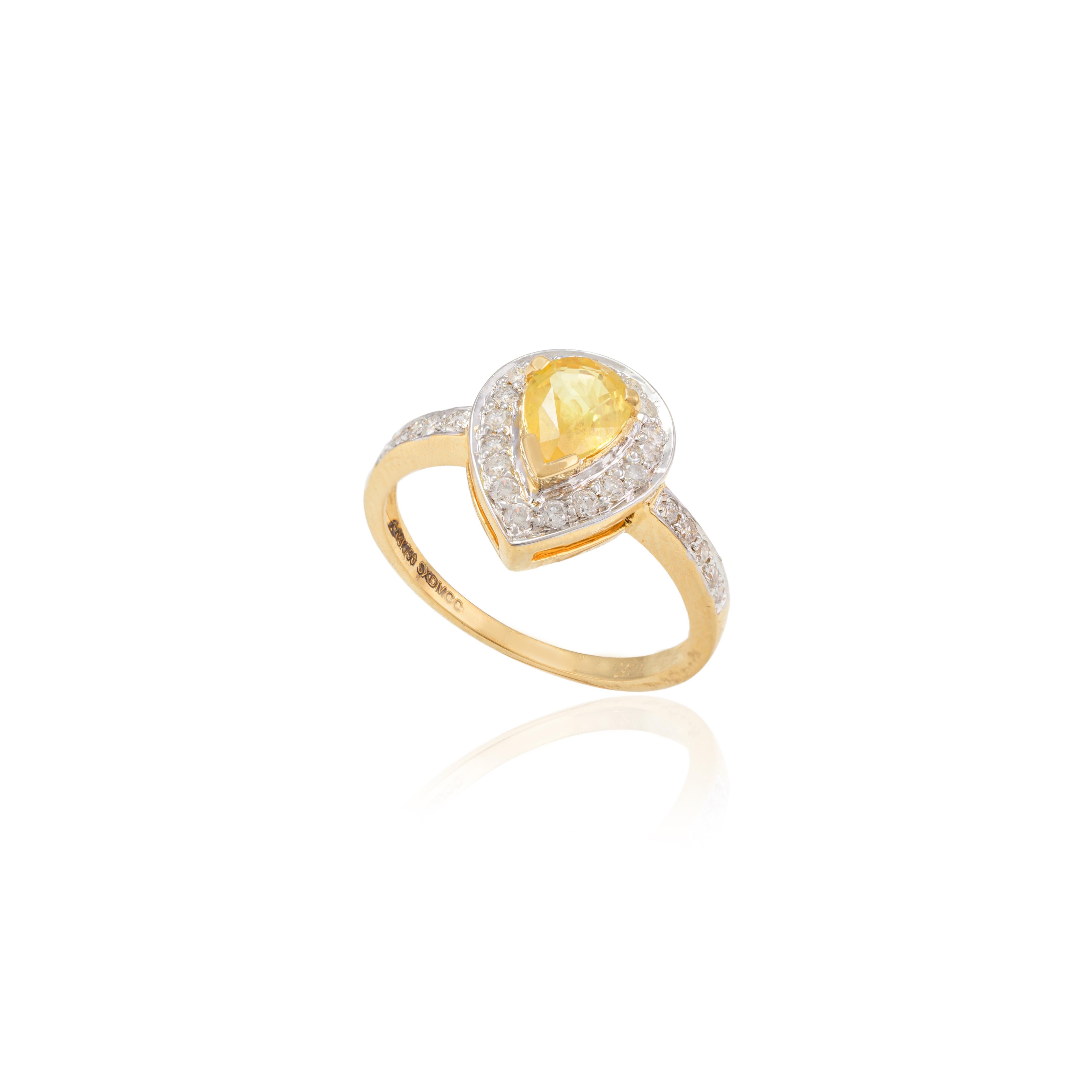 For Sale:  0.89 Ct Pear Cut Yellow Sapphire Diamond 18k Solid Yellow Gold Engagement Ring 3