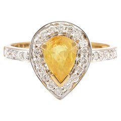 0.89 Ct Pear Cut Yellow Sapphire Diamond 18k Solid Yellow Gold Engagement Ring