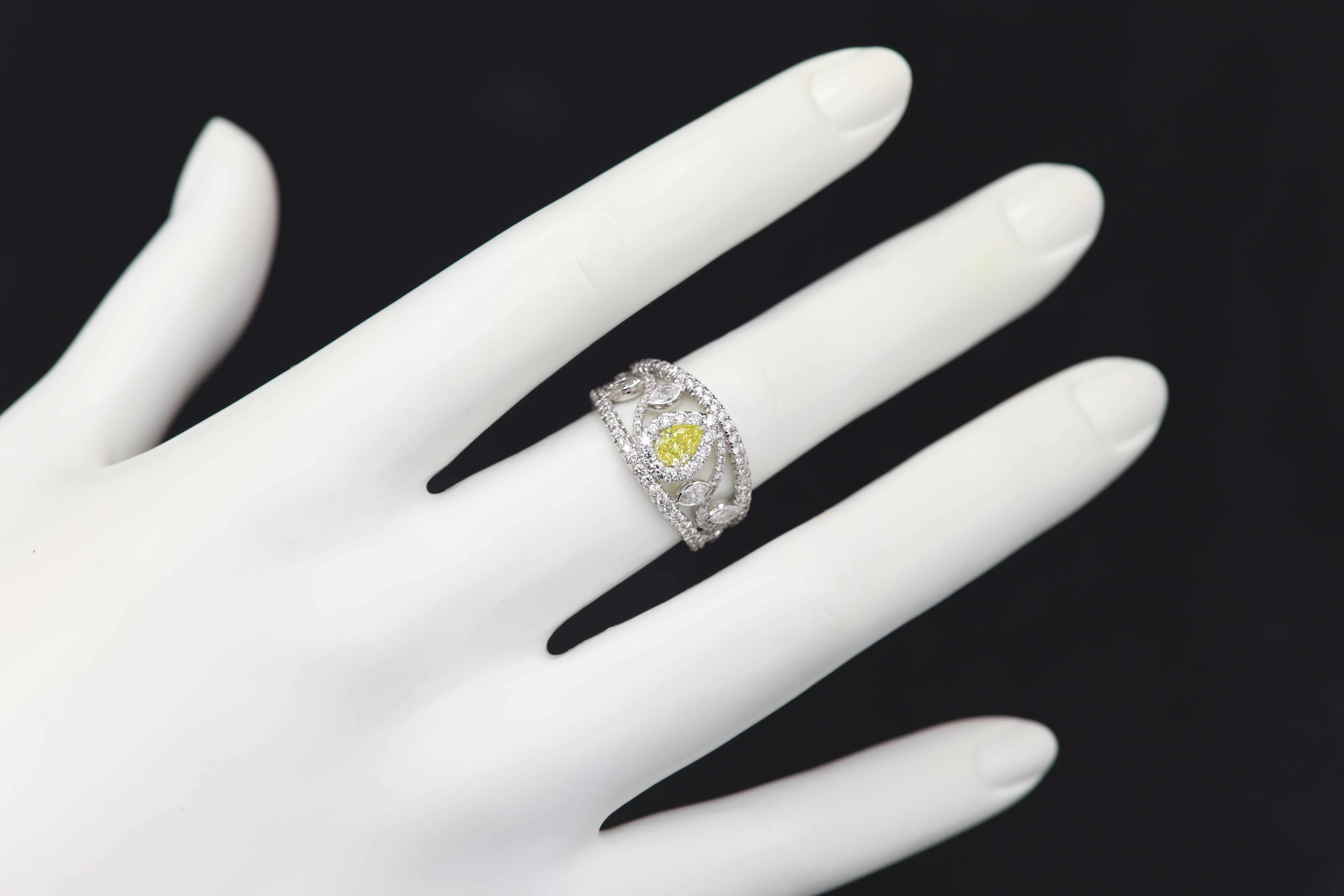 Yellow Pear Diamond Ring Mix Shape Diamonds 18 Karat Gold GIA Yellow Diamond 1