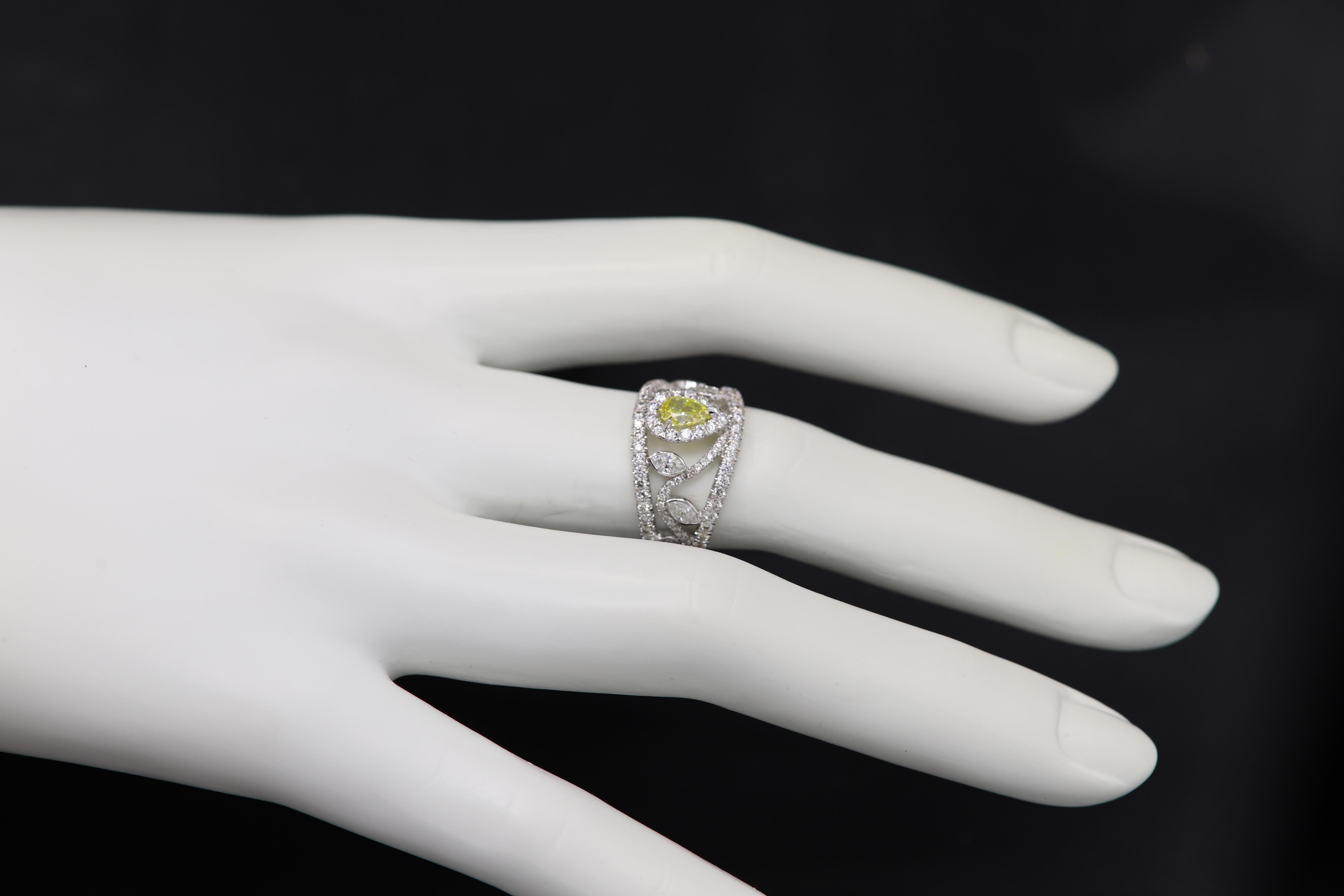 Yellow Pear Diamond Ring Mix Shape Diamonds 18 Karat Gold GIA Yellow Diamond 2