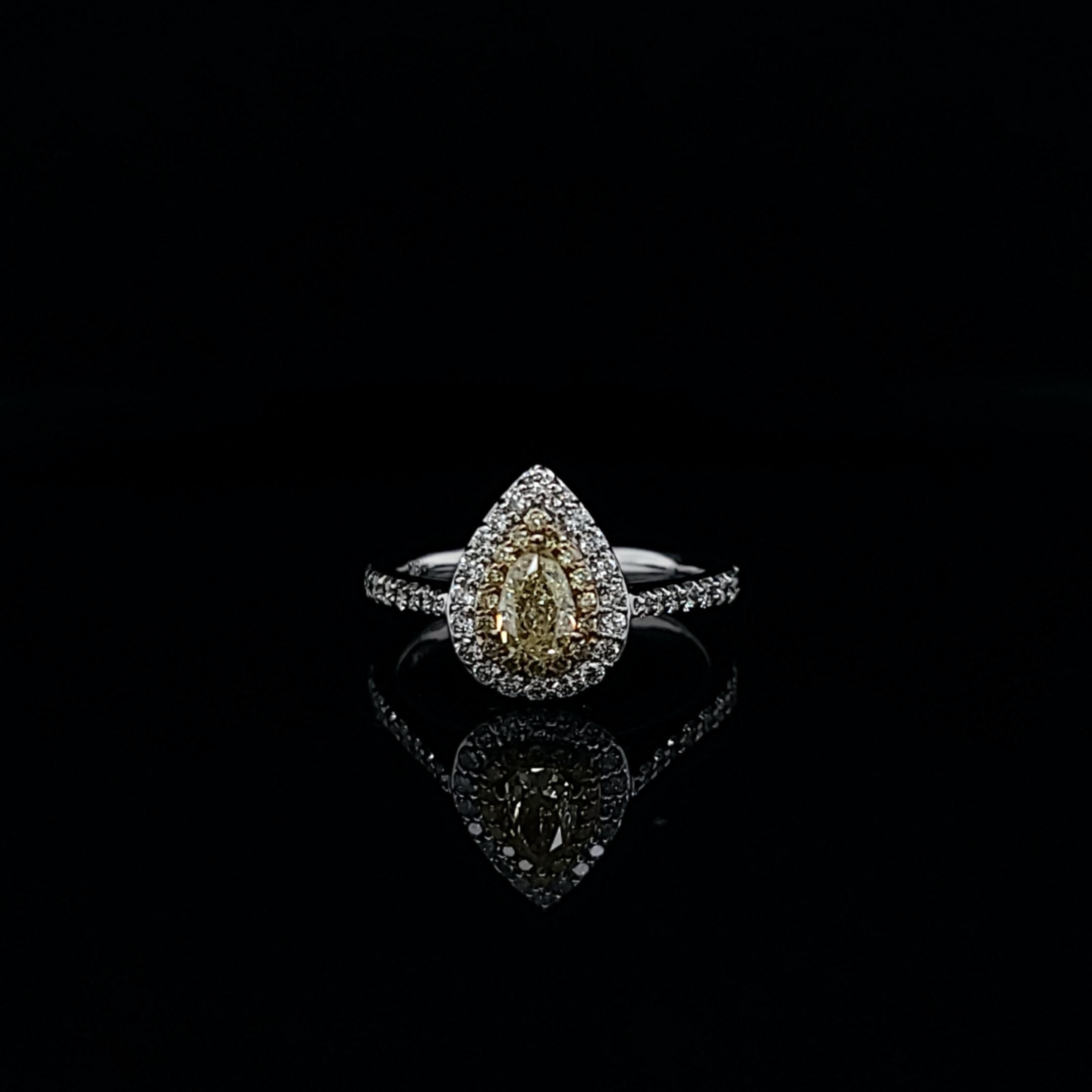 Modern Yellow Pear Shape Diamond Engagement Ring Set in 18k Gold