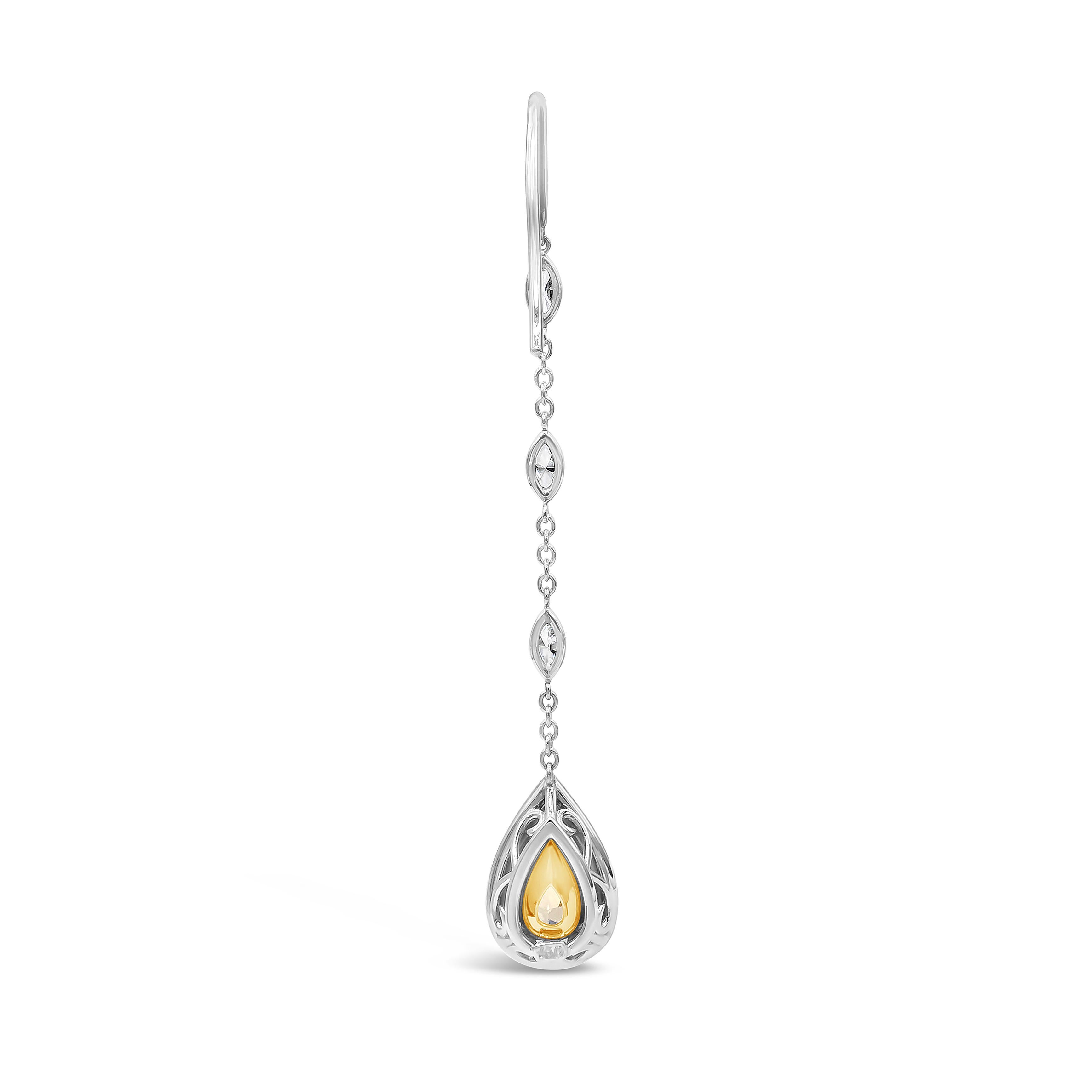 Roman Malakov 3.20 Carat Pear Shape Diamond Halo Dangle Earrings In New Condition For Sale In New York, NY