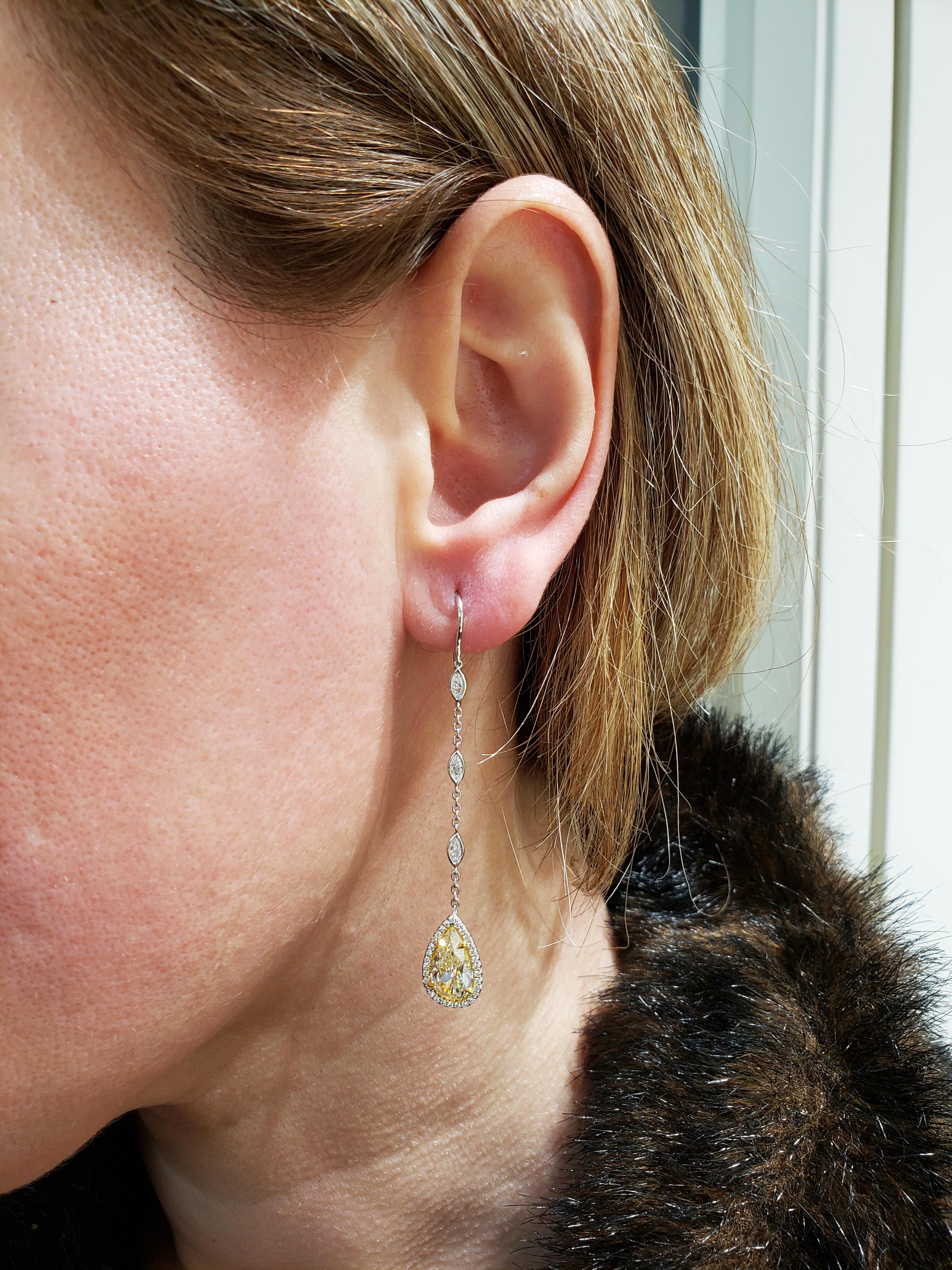 Women's Roman Malakov 3.20 Carat Pear Shape Diamond Halo Dangle Earrings For Sale