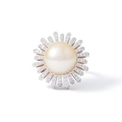 Yellow Pearl and Diamond Gold Ring