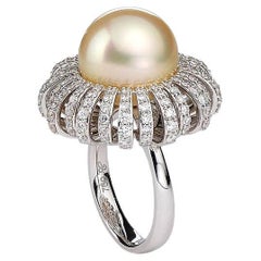 Yellow Pearl and Diamond Gold Ring