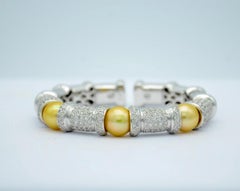 Yellow Pearl, Diamond, and White Gold Flex Bangle Bracelet