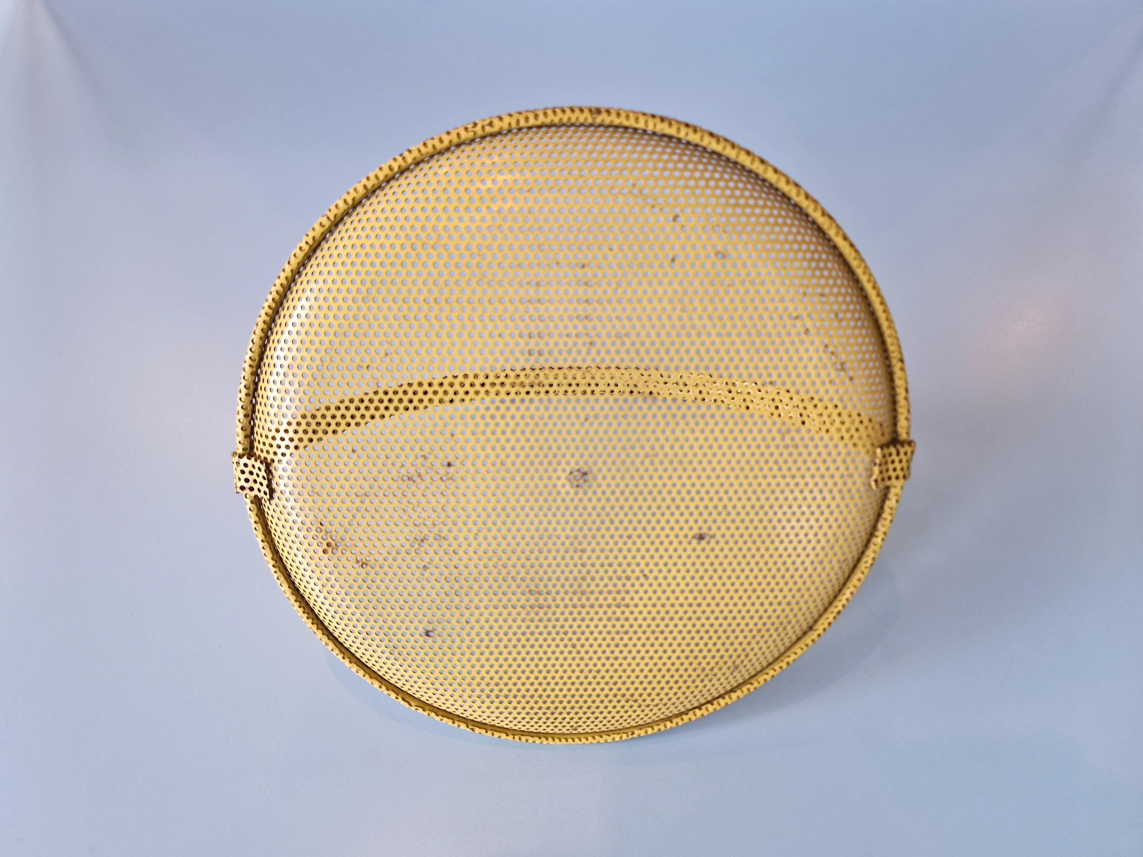 Mid-Century Modern Yellow perforated metal bonbonniere by Mathieu Matégot, France 1950's For Sale
