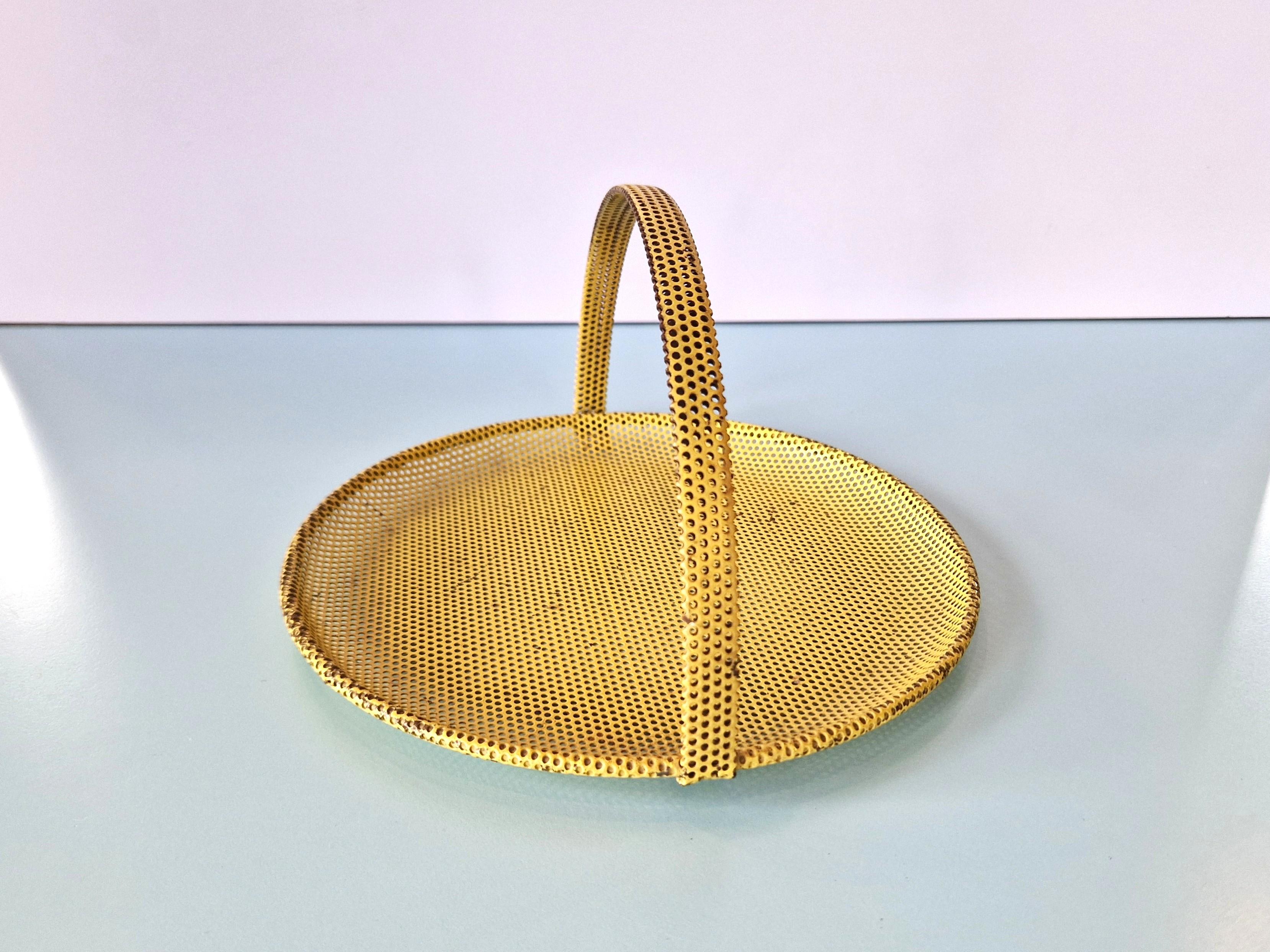 Yellow perforated metal bonbonniere by Mathieu Matégot, France 1950's In Good Condition For Sale In Steenwijk, NL