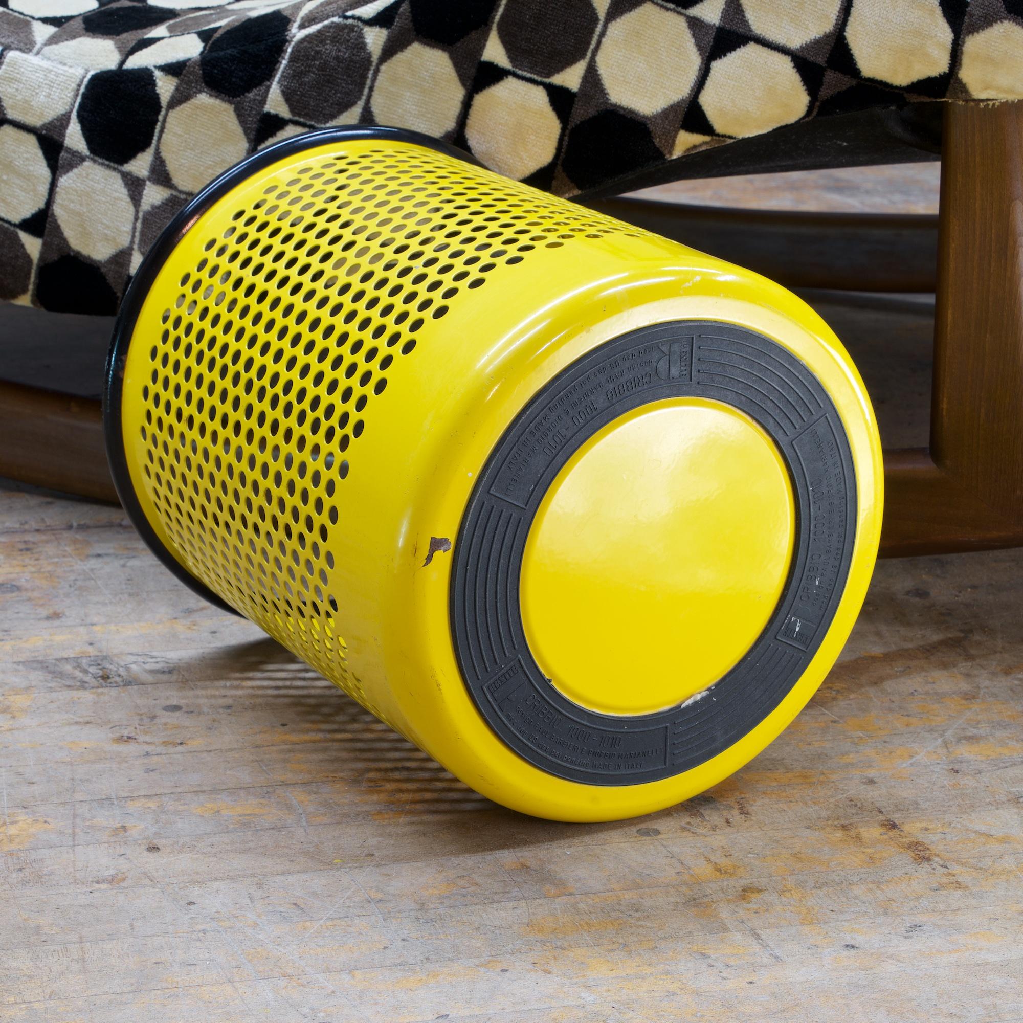 American Yellow Perforated Metal Office Wastebasket Trash Can Italy Memphis Sottsass