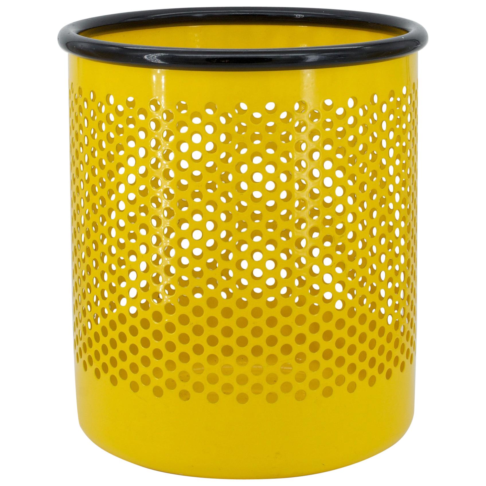 Yellow Perforated Metal Office Wastebasket Trash Can Italy Memphis Sottsass