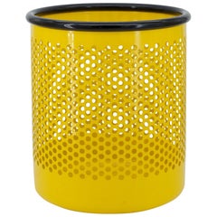 Vintage Yellow Perforated Metal Office Wastebasket Trash Can Italy Memphis Sottsass