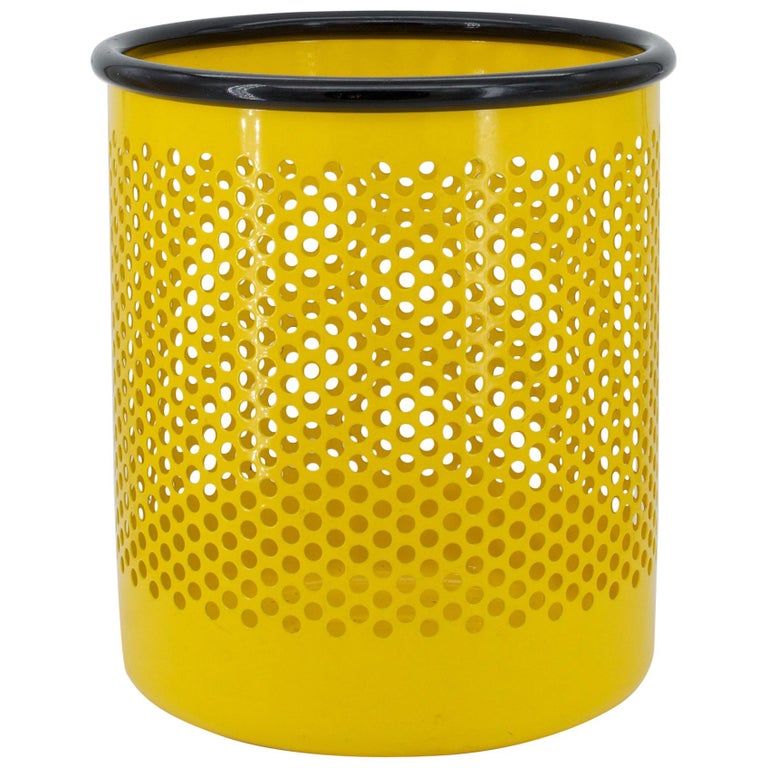 Yellow Perforated Metal Office Wastebasket Trash Can Italy Memphis