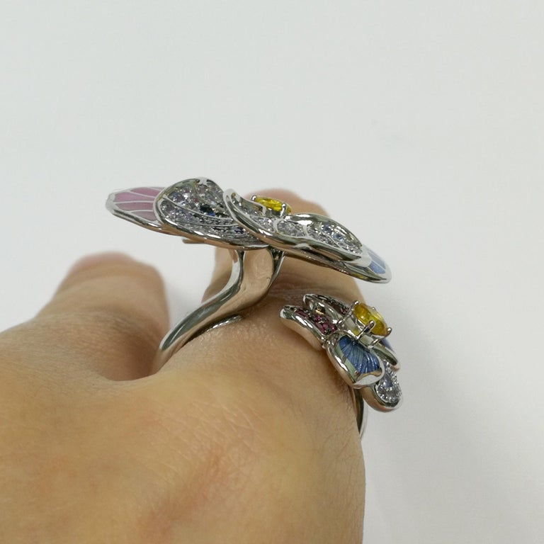 Yellow Pink Blue Sapphires Ruby 18 Karat White Gold Violet Ring For ...