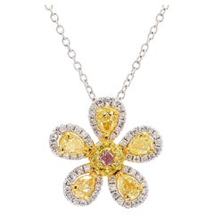 Yellow & Pink Diamond Flower Pendant 1.64 Carats Total 18K Gold *One-of-a-Kind*