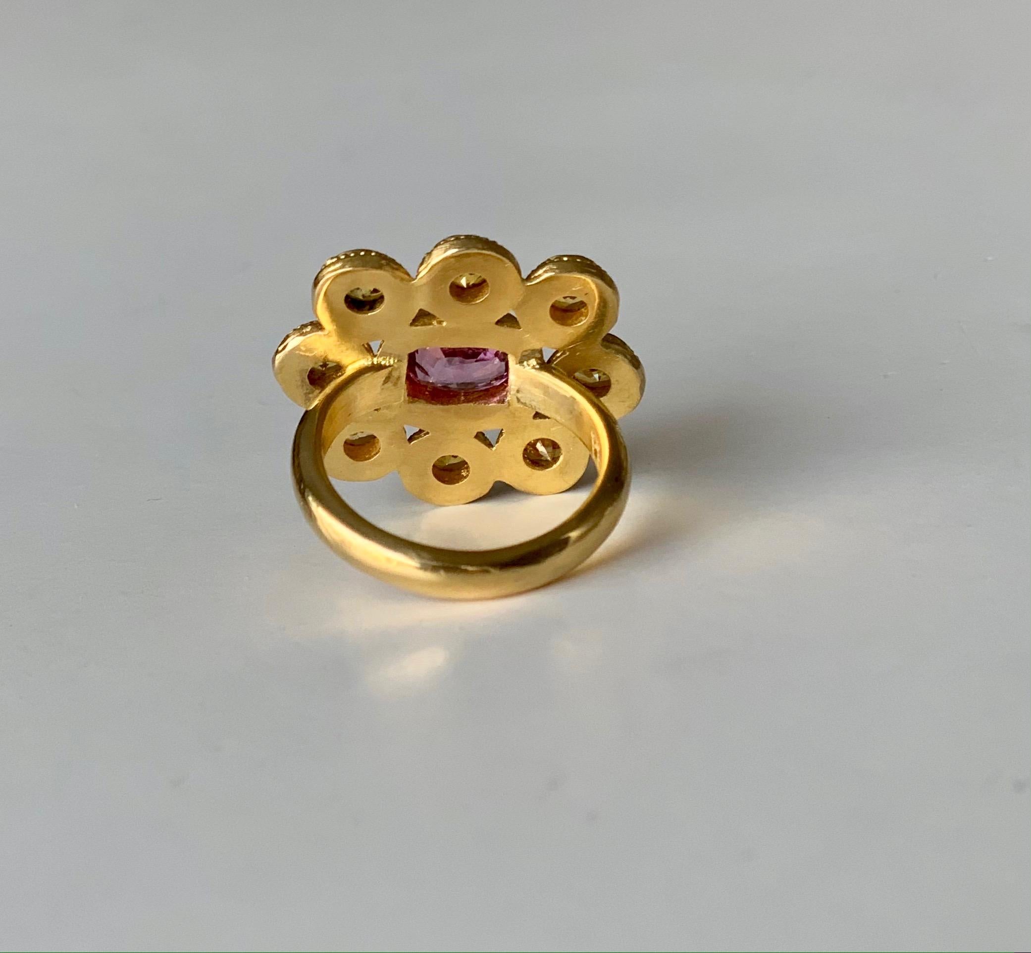 Artist Yellow and Pink Sapphire Cocktail Ring 4 Carat in 22 Karat Gold
