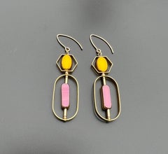 Yellow & Pink Vintage German Glass Beads Art Deco 2304 earrings