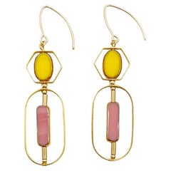 Boucles d'oreilles 2304 perles de verre allemandes vintage jaune et rose Art Deco