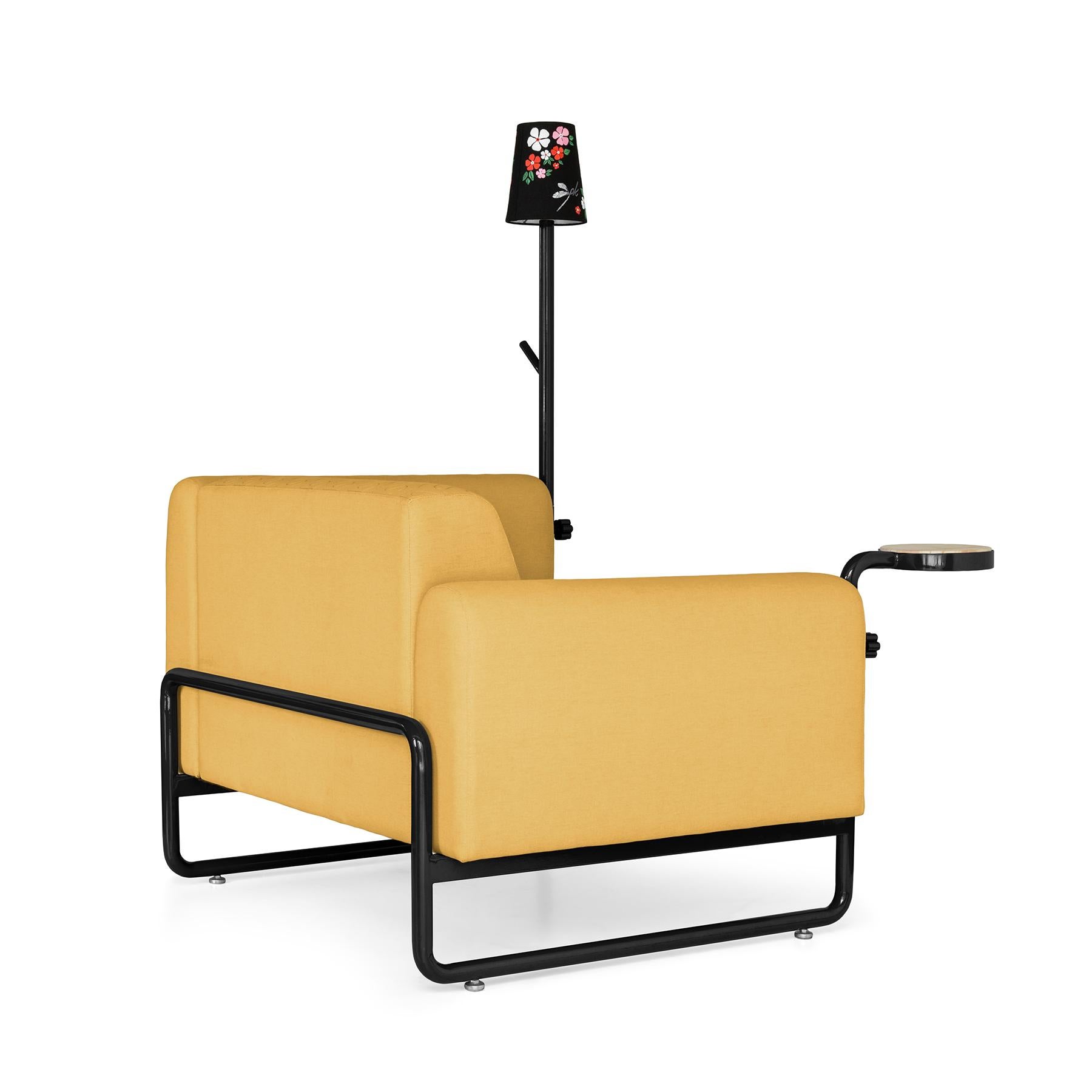 Brazilian Yellow PK8 Armchair, Seat-Lamp Hybrid, Handmade Metal Structure by Paulo Kobylka For Sale