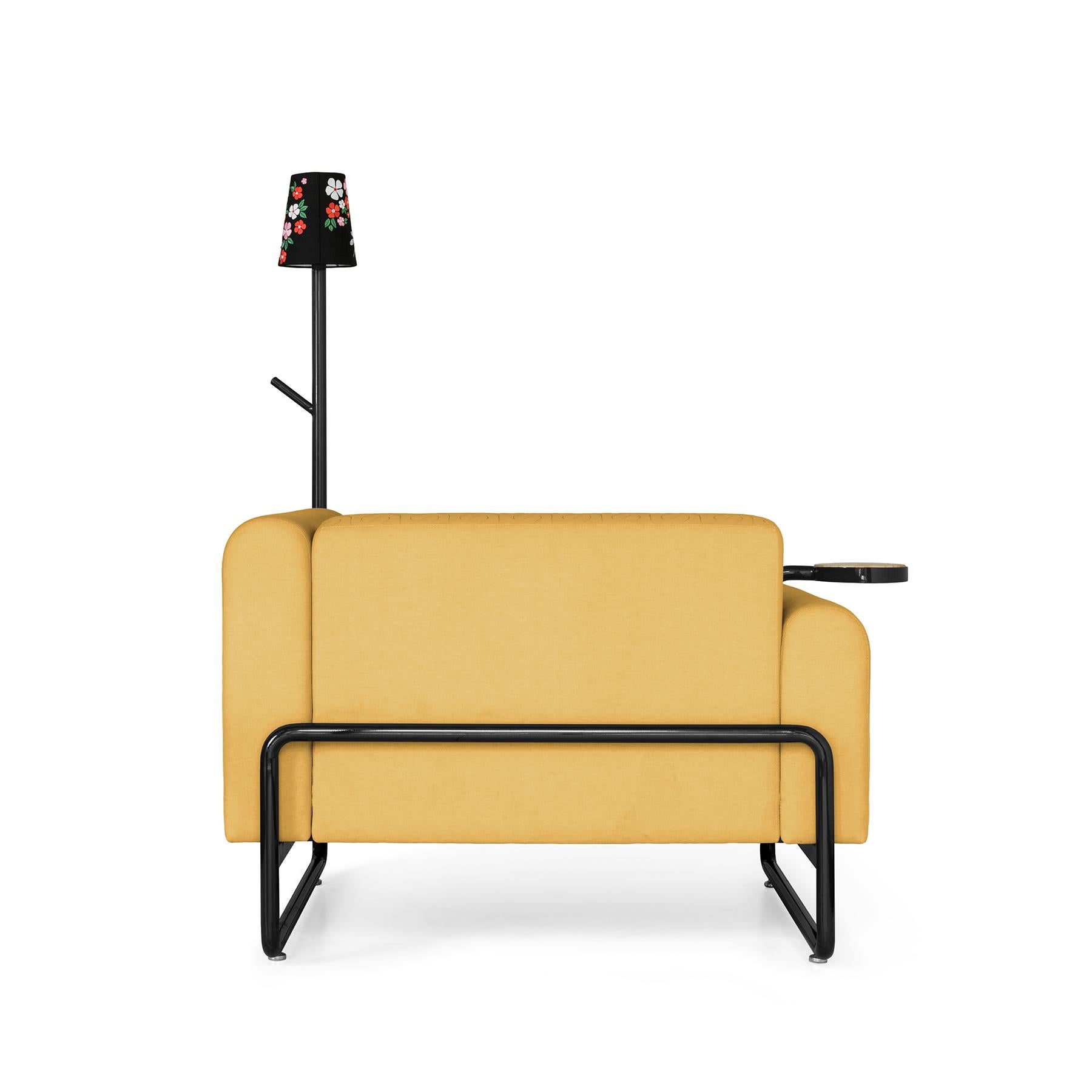 Quilted Yellow PK8 Armchair, Seat-Lamp Hybrid, Handmade Metal Structure by Paulo Kobylka For Sale
