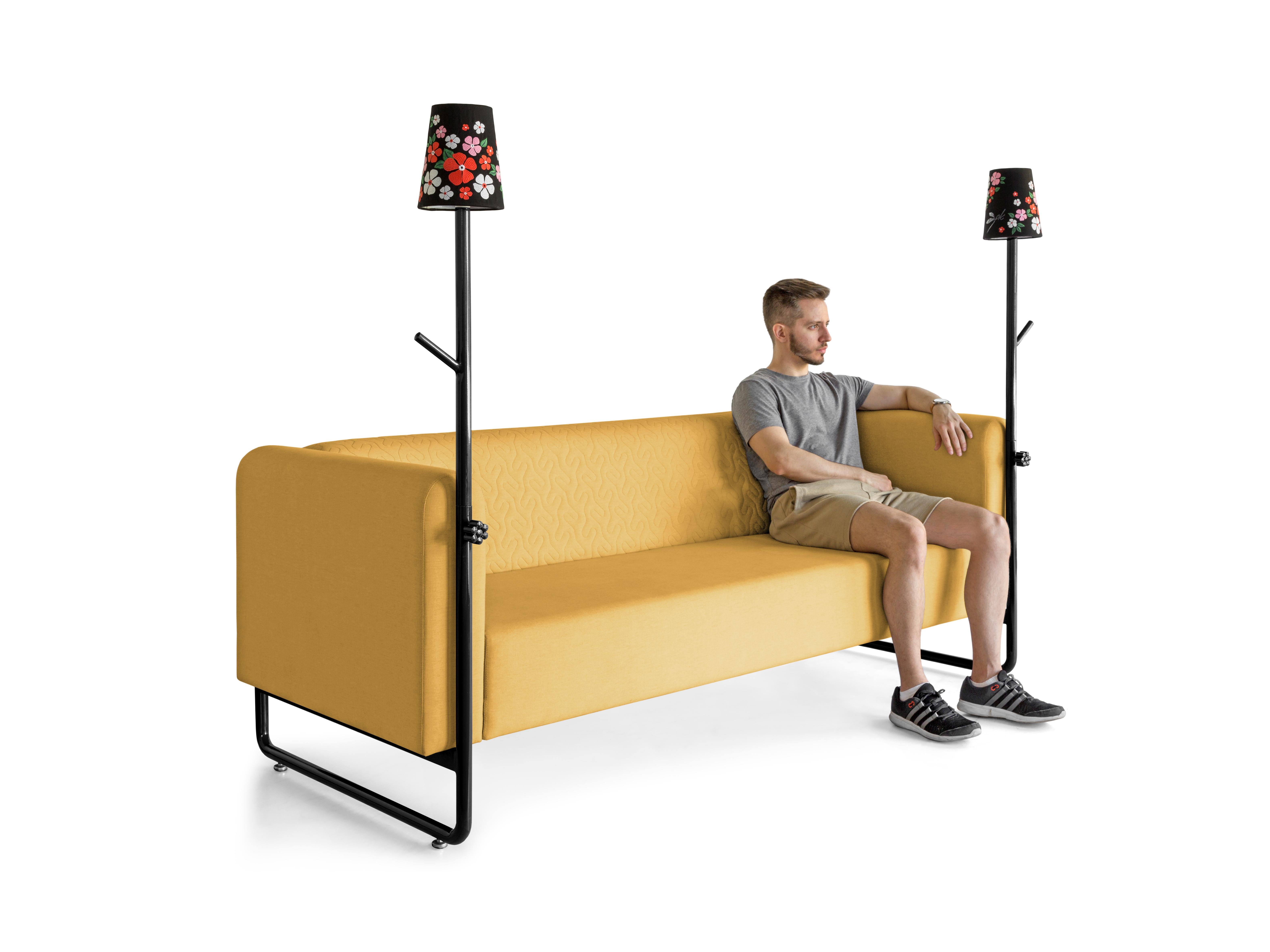 Hand-Crafted Yellow PK9 Sofa, Seat & Lamp Hybrid, Handmade Metal Structure by Paulo Kobylka For Sale
