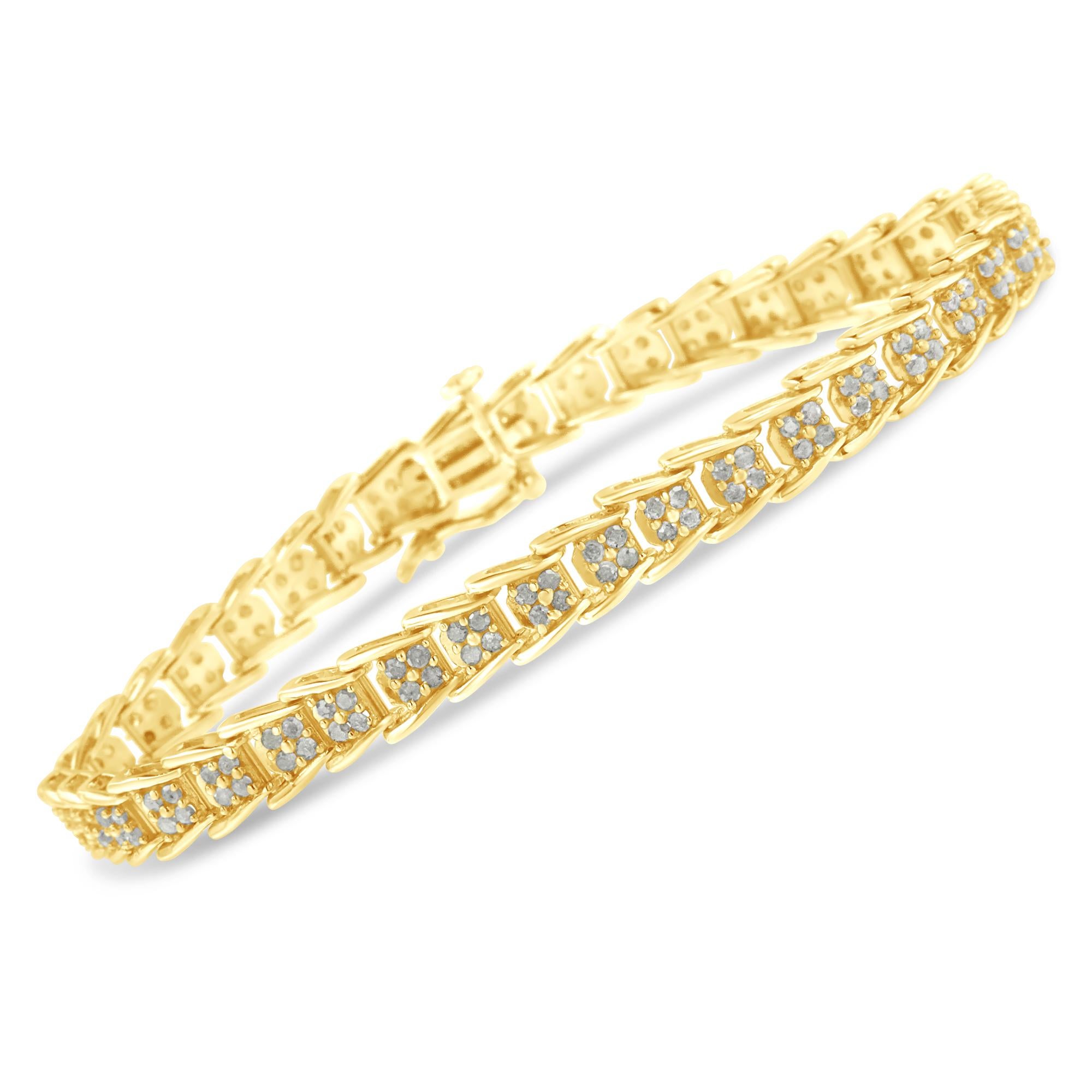 Contemporary Yellow-Plated .925 Sterling Silver 2.0 Carat Diamond Tennis Bracelet For Sale