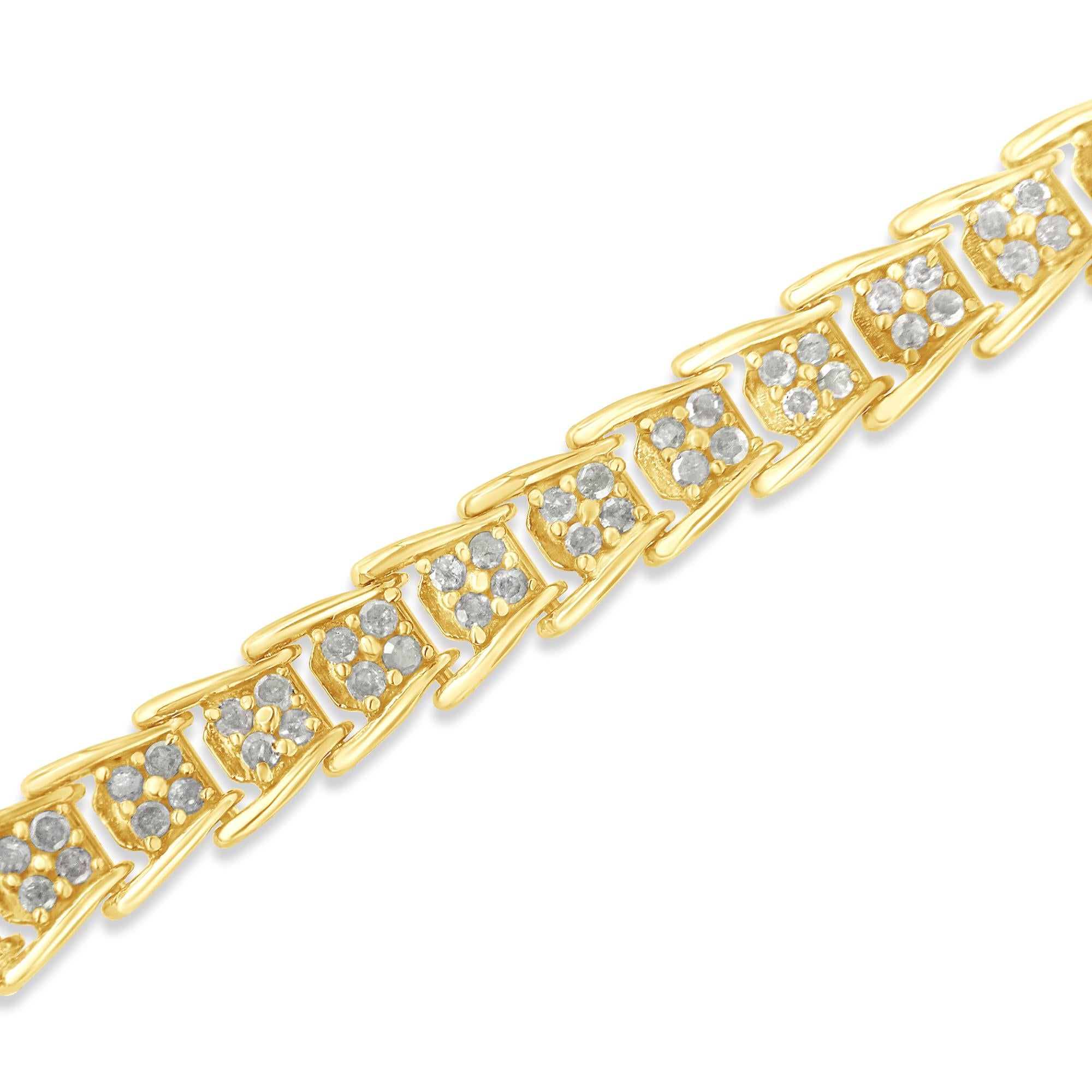 Taille ronde Bracelet tennis en argent sterling plaqué jaune avec diamants de 2,0 carats, .925 en vente