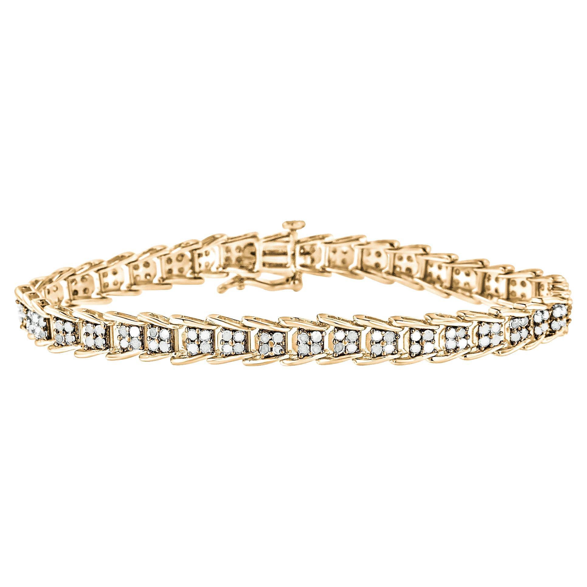 Bracelet tennis en argent sterling plaqué jaune avec diamants de 2,0 carats, .925 en vente
