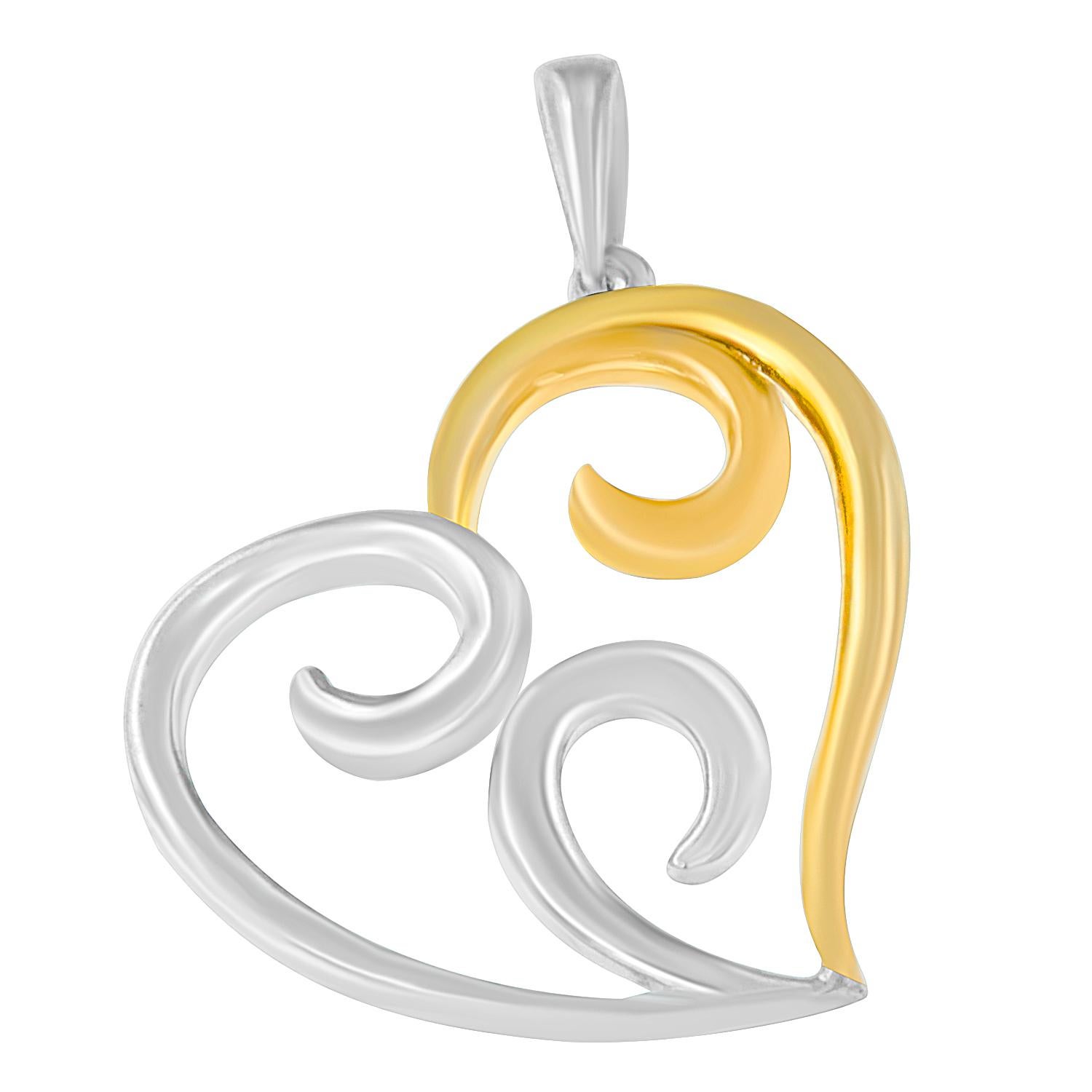 This is the perfect accessory for any outfit to wear in any occasion. Precious and utterly feminine, this heart shaped pendant is made of sterling silver and 10kt yellow-plated silver to give a lustrous two-tone look. Comes with an 18 inch chain.