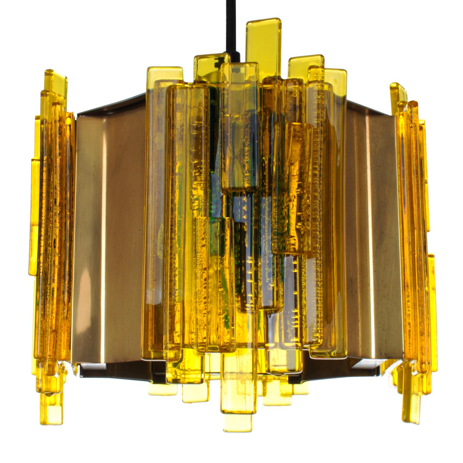 Danish Yellow Plexiglas Pendant by Claus Bolby for Cebo Industri in the 1970s
