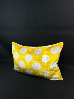 Yellow Polka-Dot Pattern Velvet Silk Ikat Pillow Cover