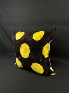 Yellow Polka-Dot Velvet Silk Ikat Pillow Cover