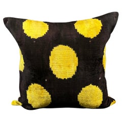 Yellow Polka-Dot Velvet Silk Ikat Pillow Cover