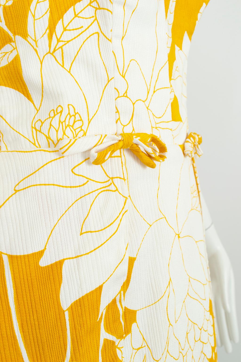 Jupe tulipe jaune imprimé polynésien Maillot de bain Play Suit Beach Romper - S, 1950s en vente 7