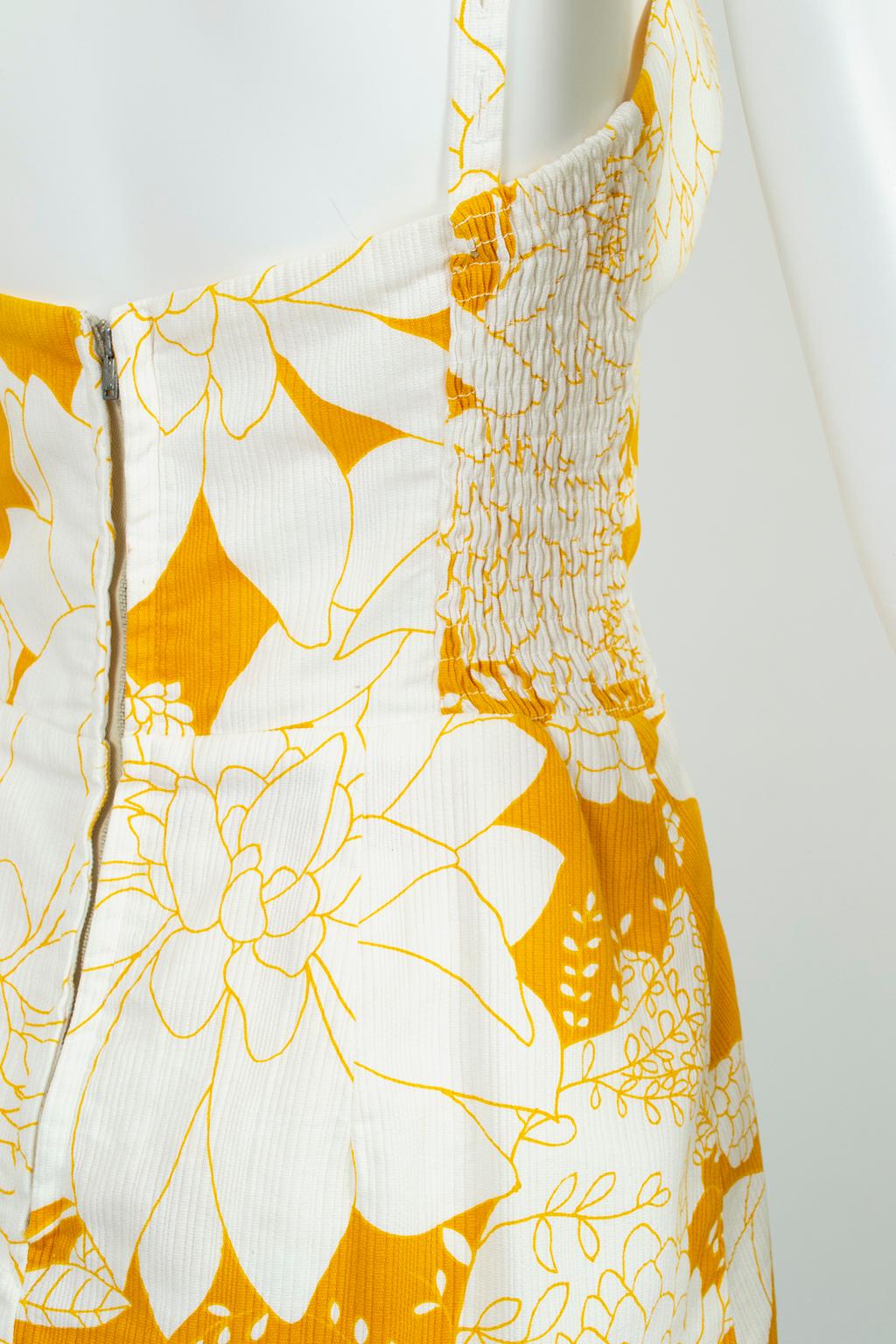 Jupe tulipe jaune imprimé polynésien Maillot de bain Play Suit Beach Romper - S, 1950s en vente 8