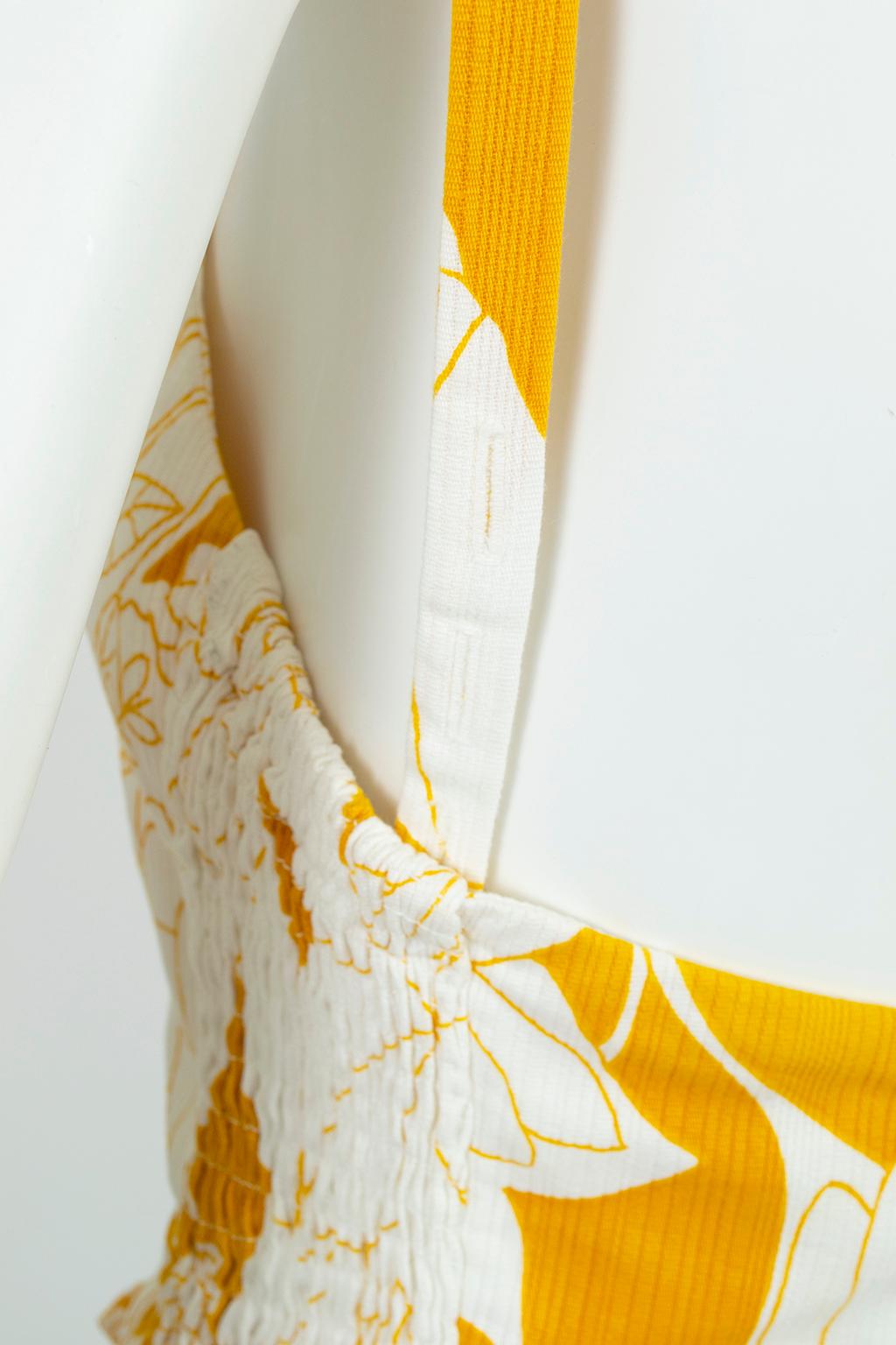 Jupe tulipe jaune imprimé polynésien Maillot de bain Play Suit Beach Romper - S, 1950s en vente 11