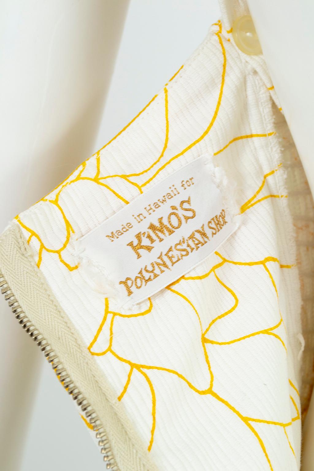 Jupe tulipe jaune imprimé polynésien Maillot de bain Play Suit Beach Romper - S, 1950s en vente 12