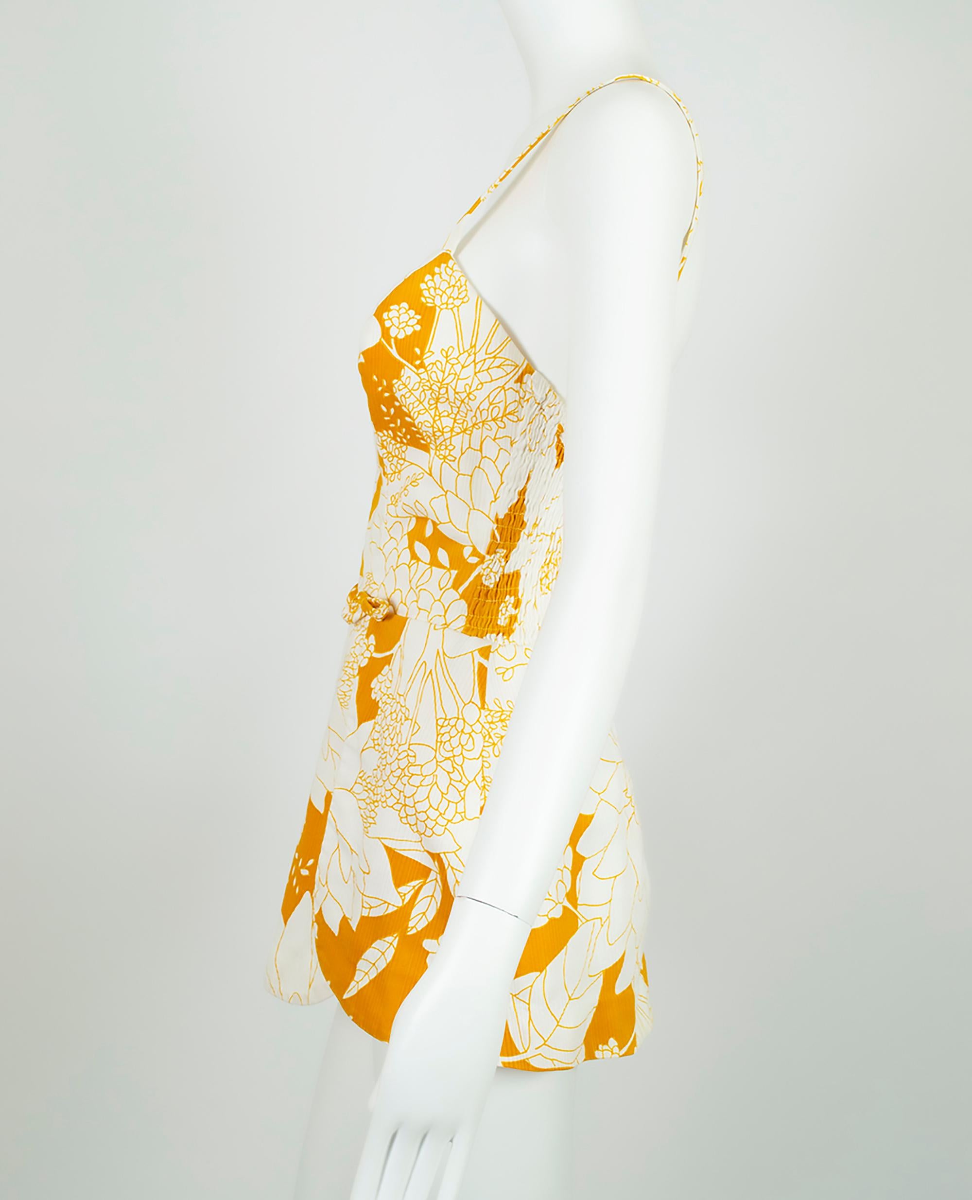 Jupe tulipe jaune imprimé polynésien Maillot de bain Play Suit Beach Romper - S, 1950s en vente 2