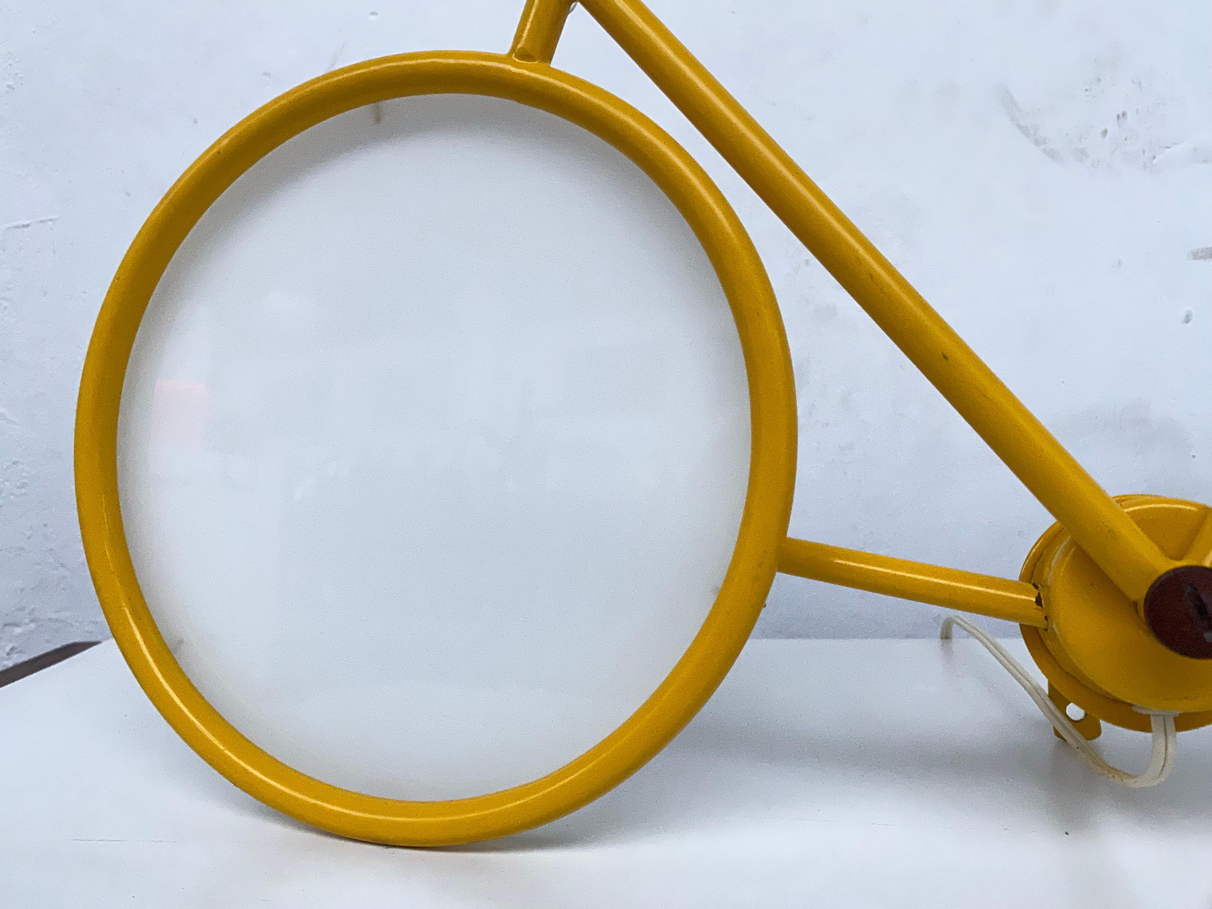 Late 20th Century Yellow Pop Art Racing Bicycle Wall or Table Lamp by Zicoli, Italy, 1970's For Sale
