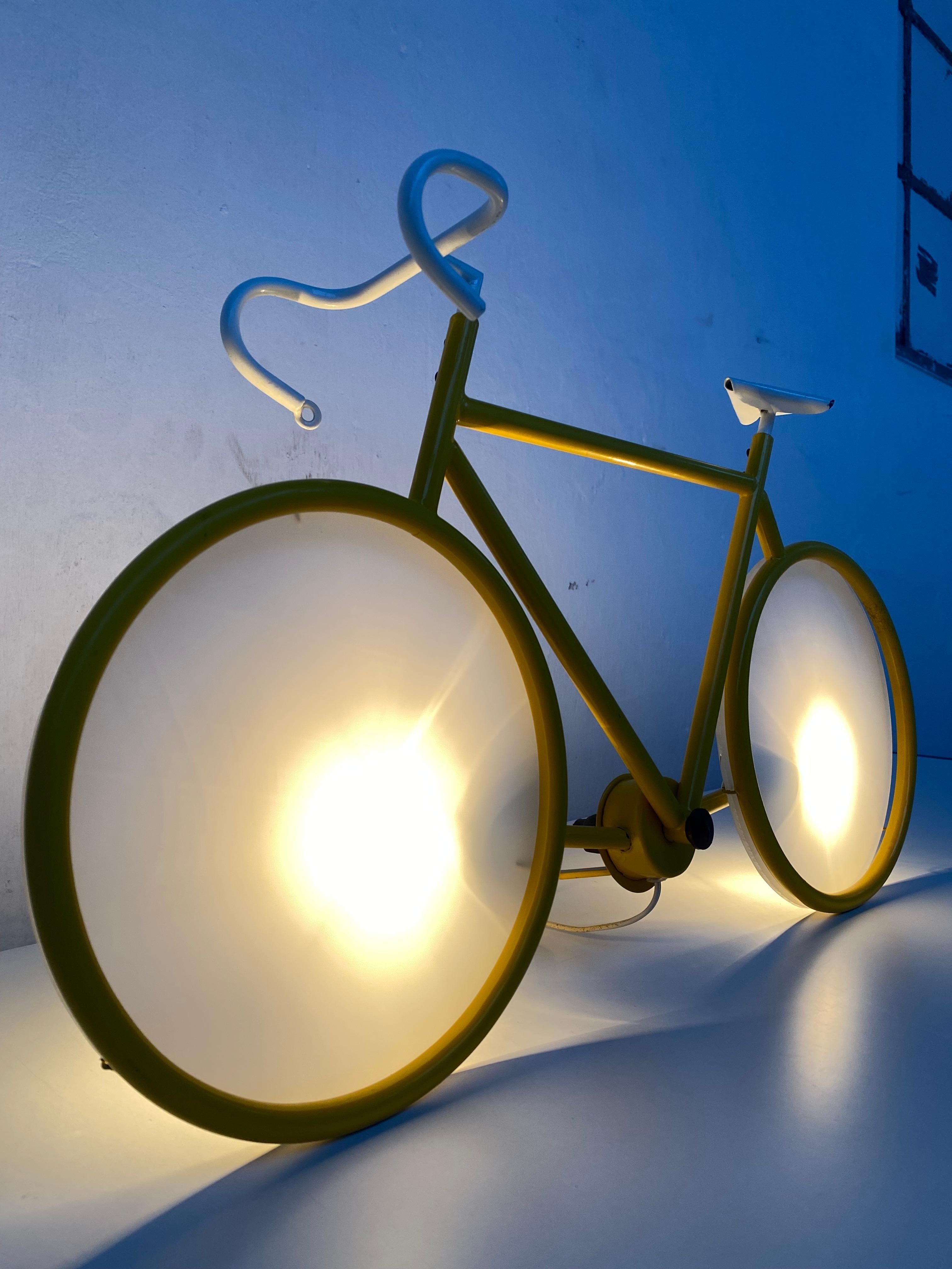 Metal Yellow Pop Art Racing Bicycle Wall or Table Lamp by Zicoli, Italy, 1970's For Sale