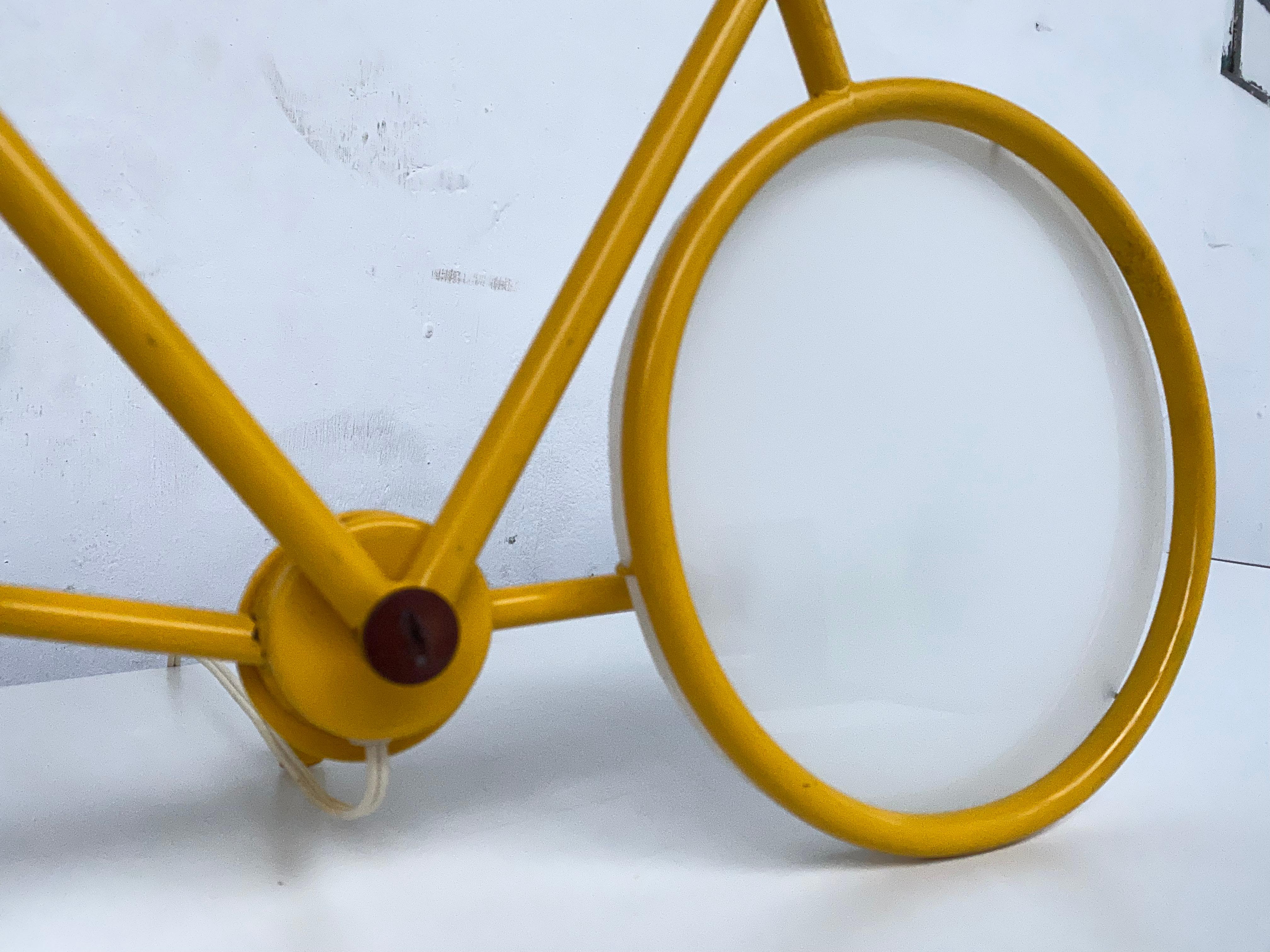 Enameled Yellow Pop Art Racing Bicycle Wall or Table Lamp by Zicoli, Italy, 1970's For Sale