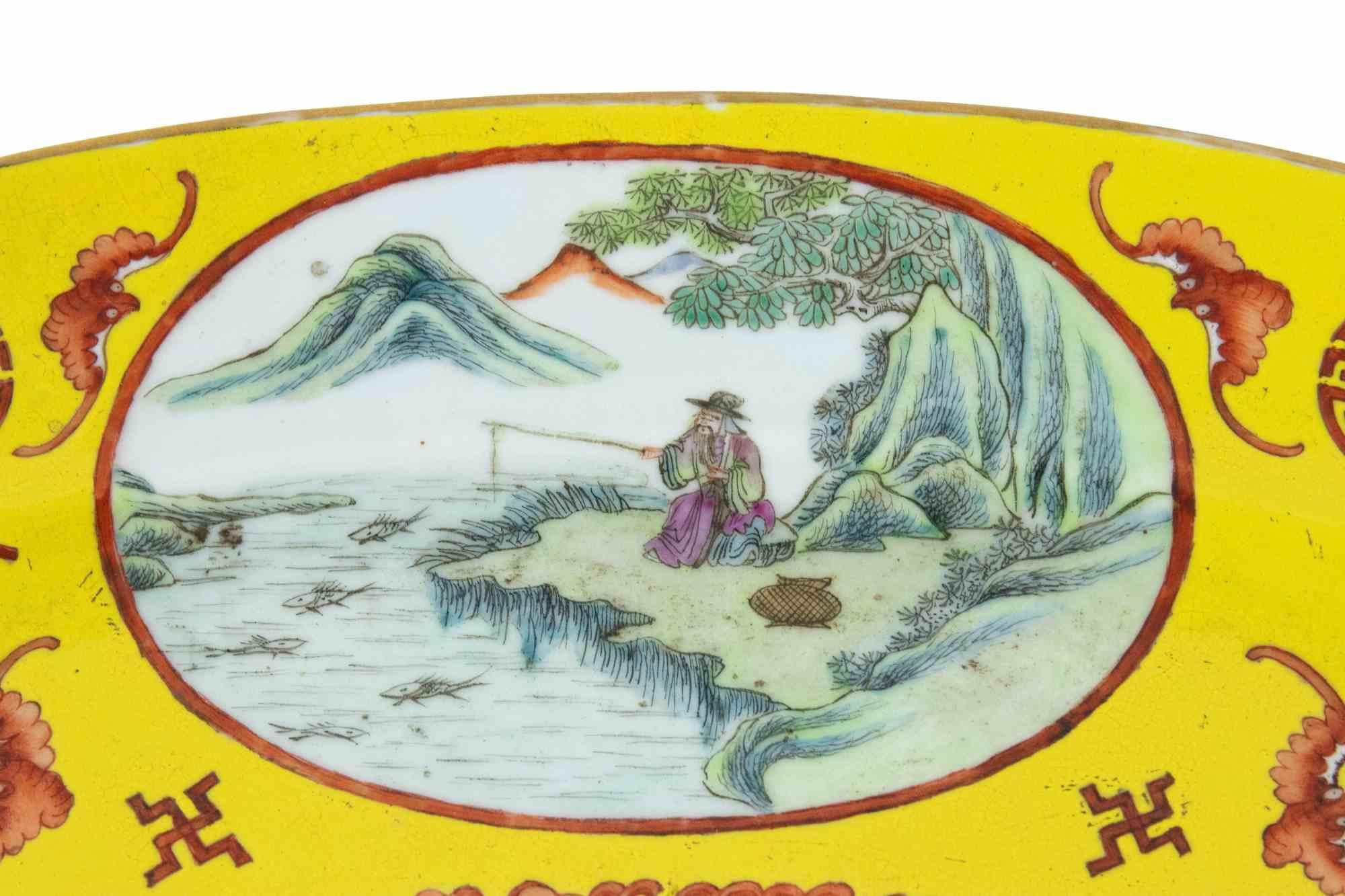 Gelber Porzellanteller Qing-Dynastie, Ende 19. Jahrhundert (Chinesisch) im Angebot