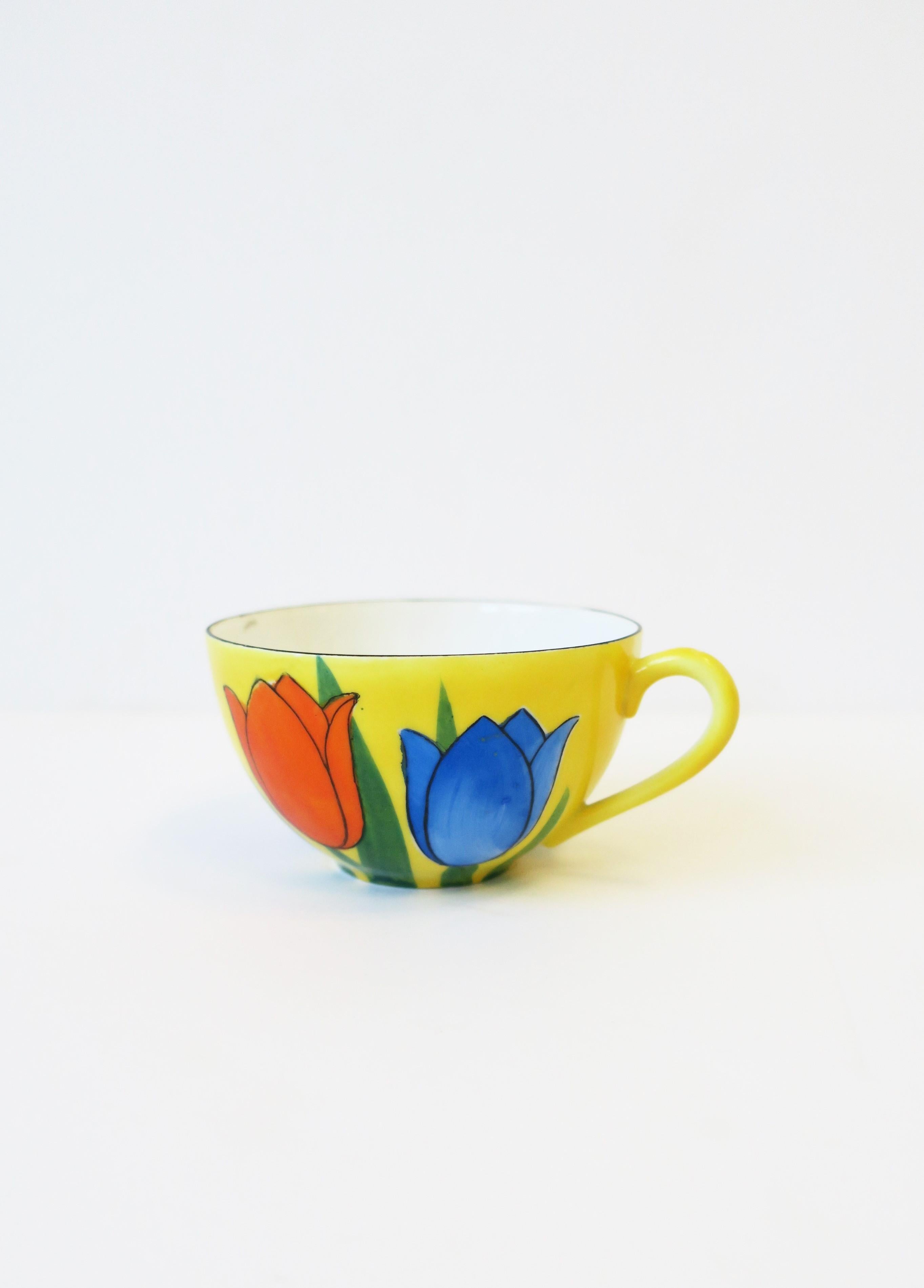Yellow Porcelain Coffee or Tea Cup Saucer Set with Tulip Flowers For Sale 2
